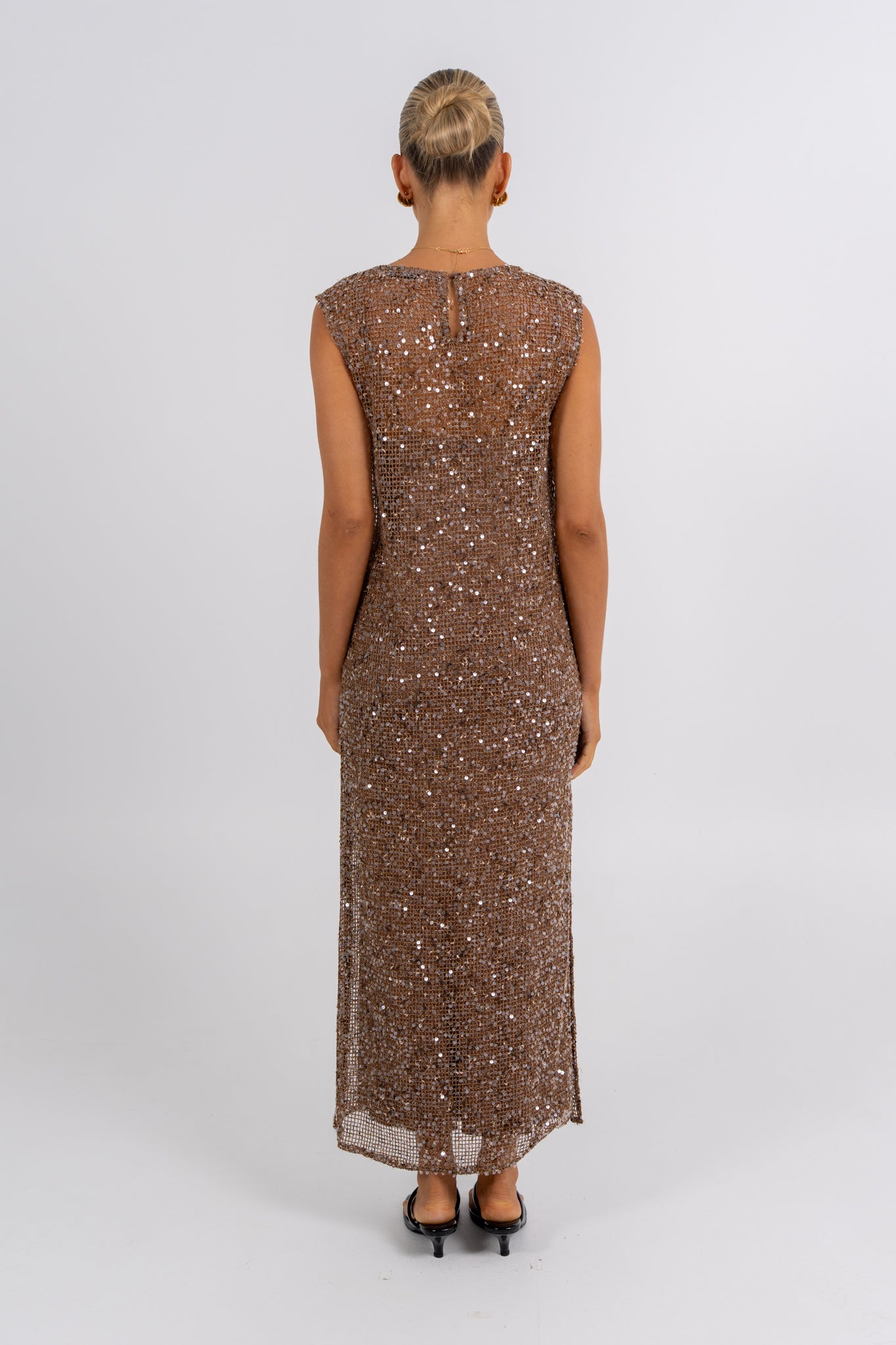 Zelia Sequin Maxi Dress Chocolate