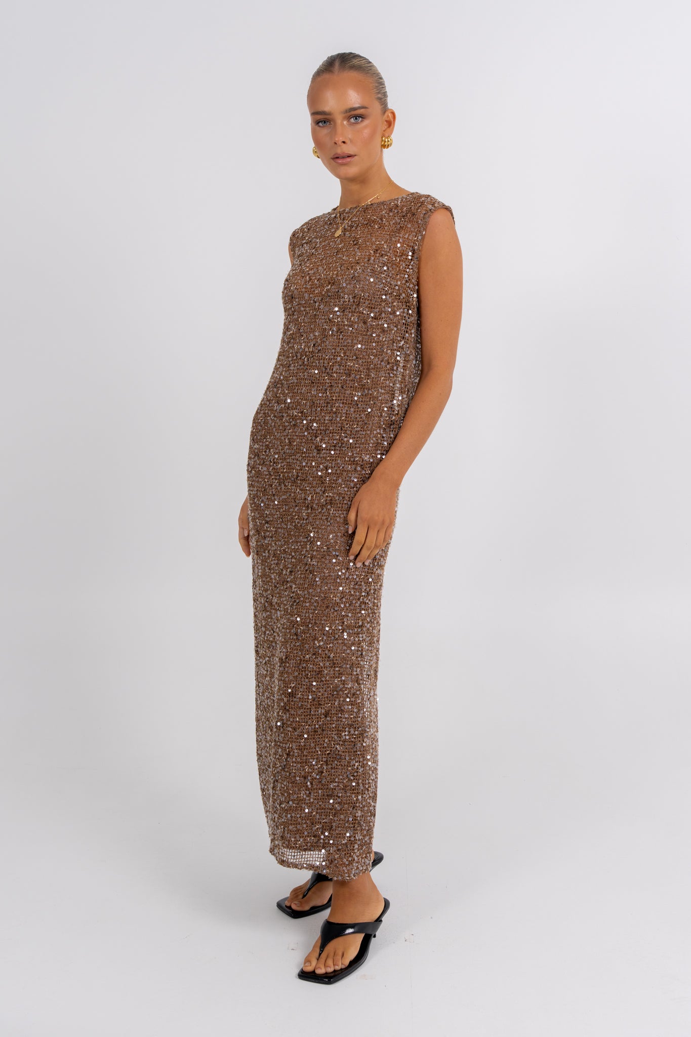 Zelia Sequin Maxi Dress Chocolate