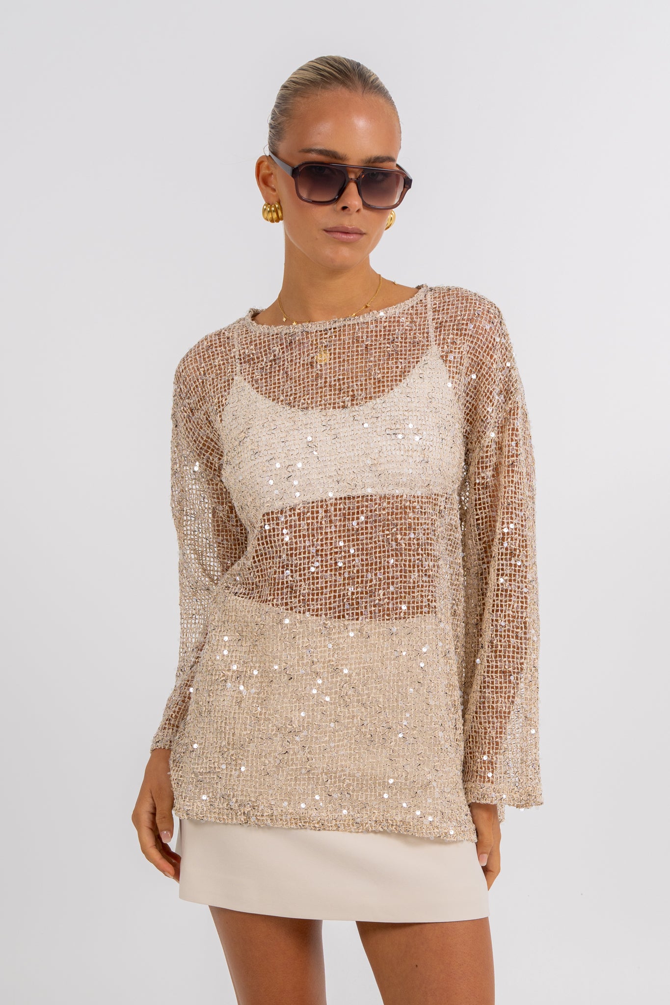 Uzma Sequin Top Beige