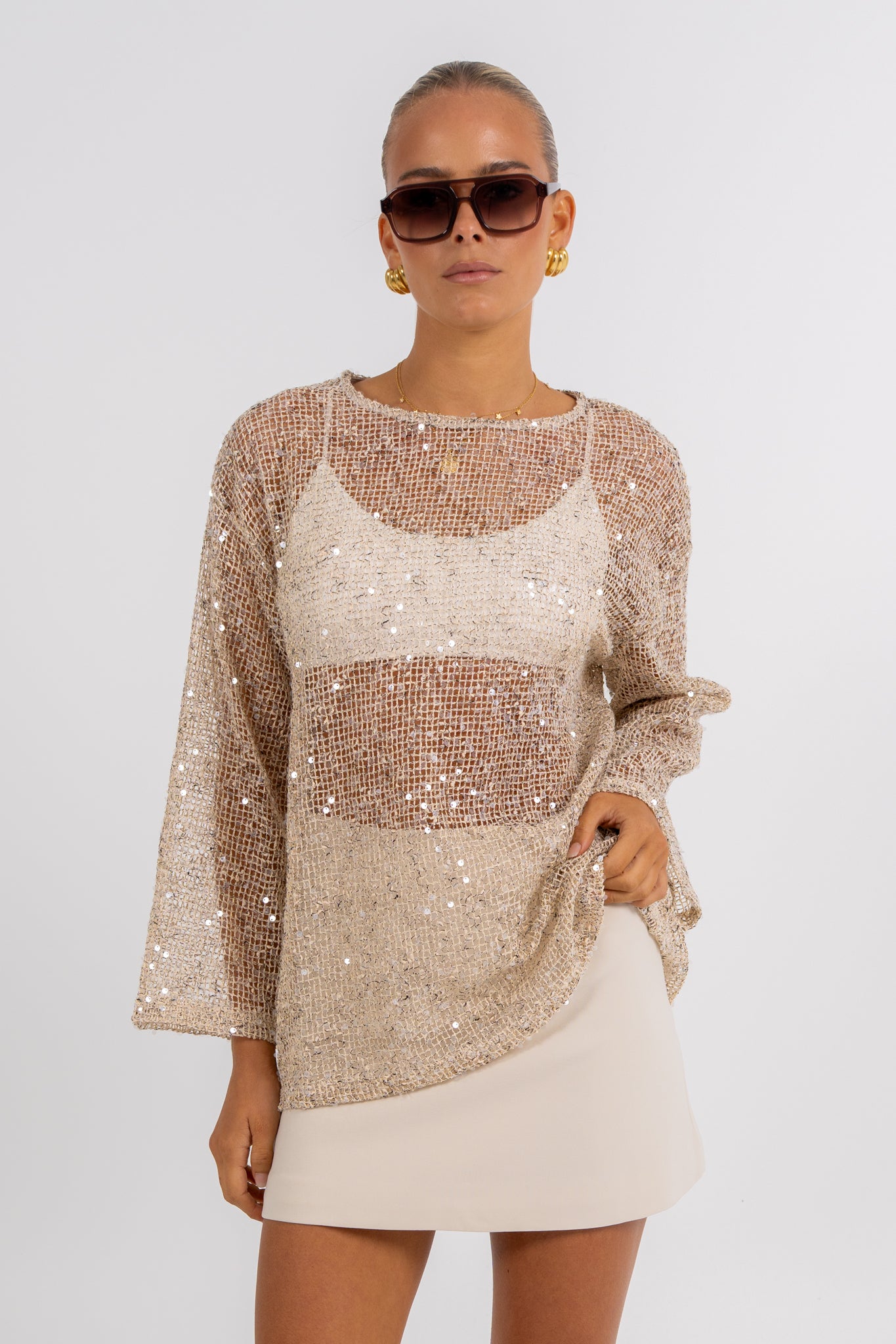Uzma Sequin Top Beige