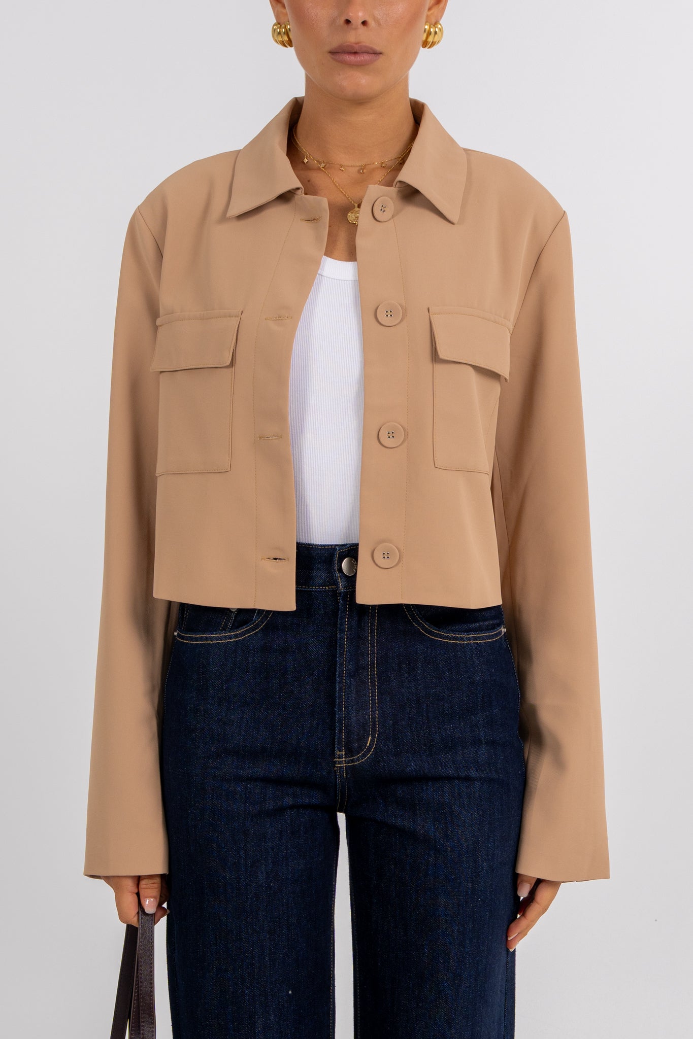 Jovie Cropped Shirt Beige