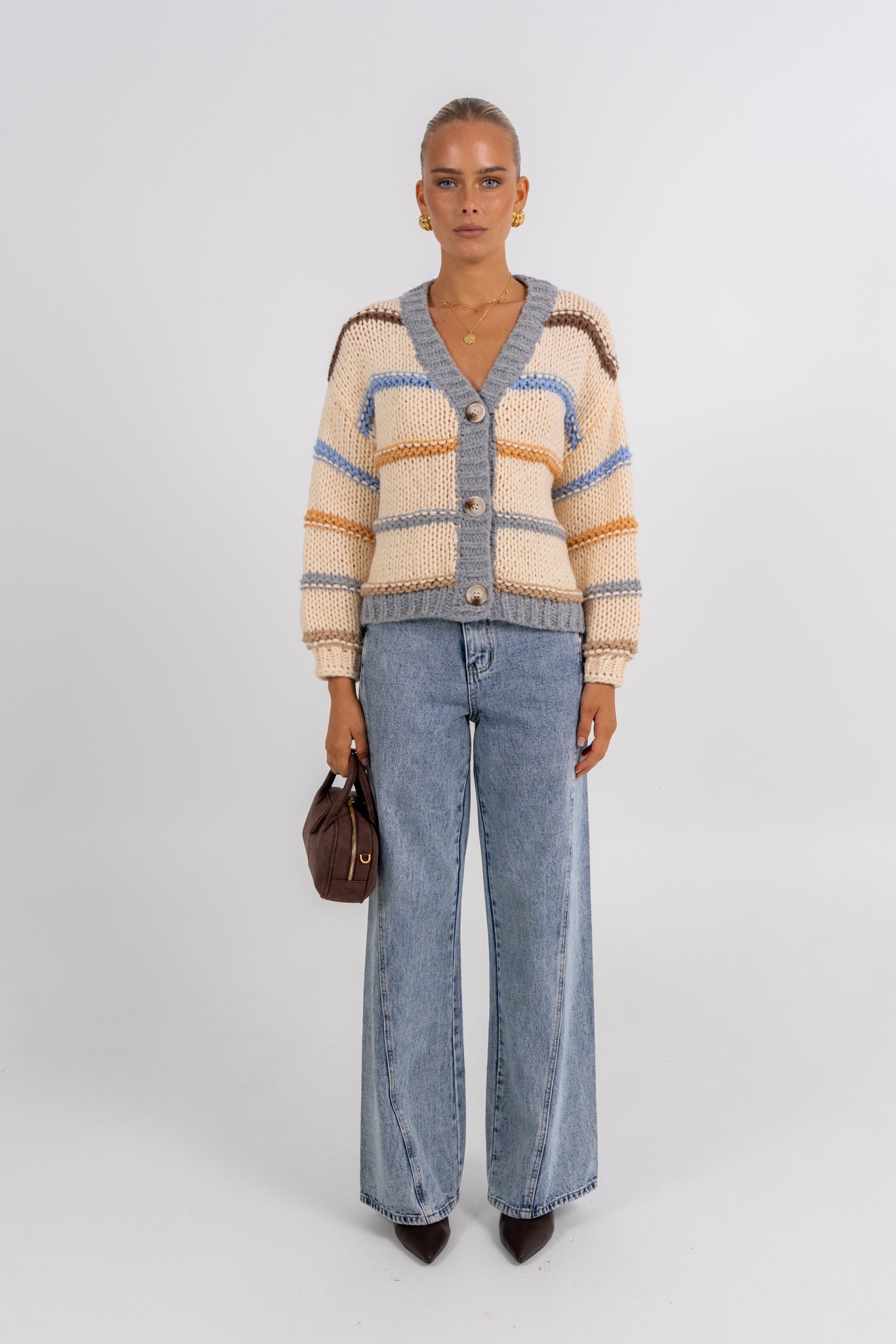 Noosa Cardigan Beige Stripe