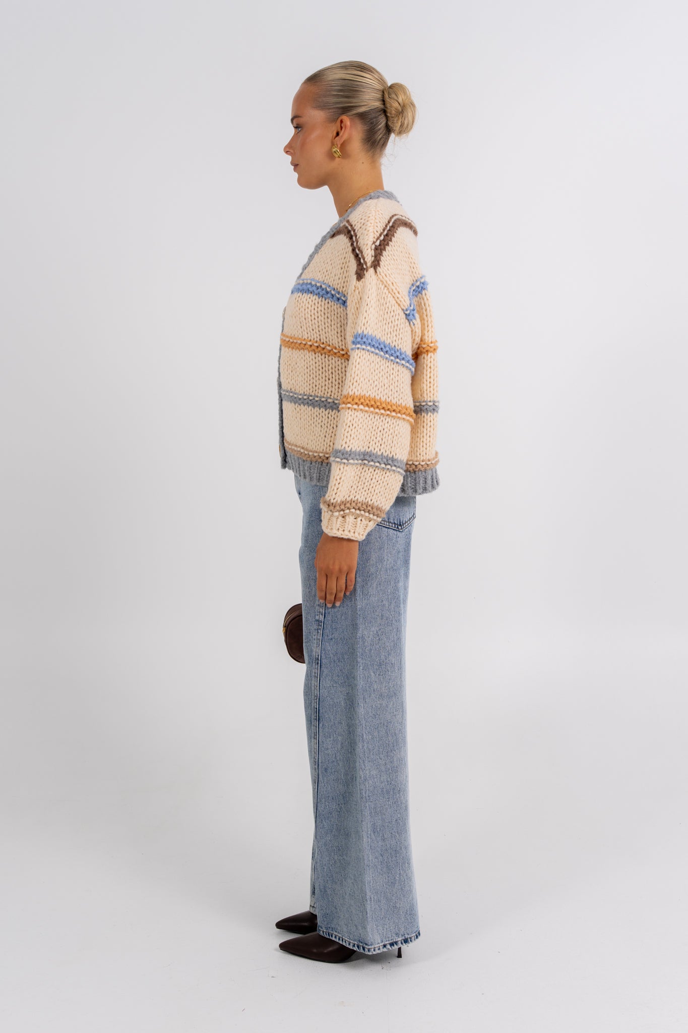 Noosa Cardigan Beige Stripe