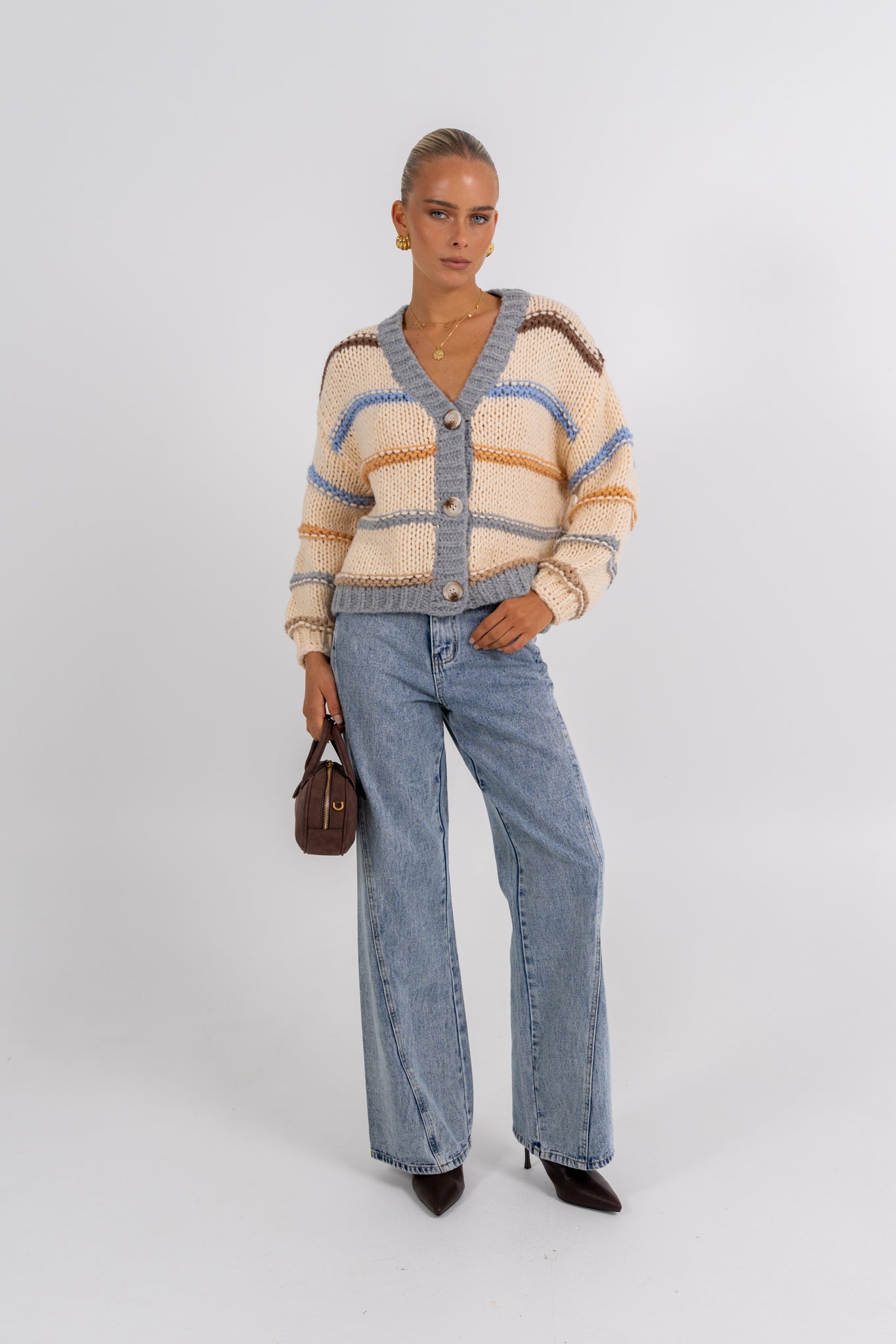 Noosa Cardigan Beige Stripe