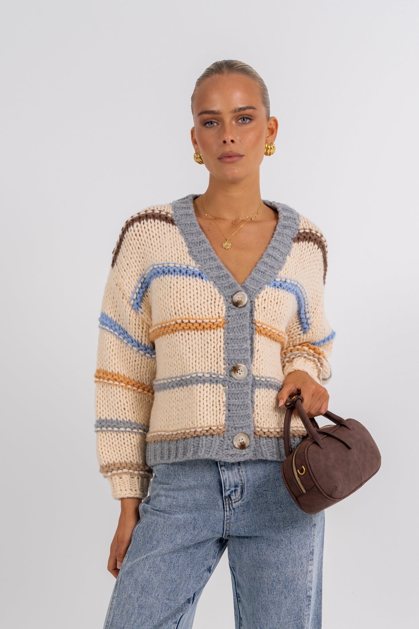 Noosa Cardigan Beige Stripe