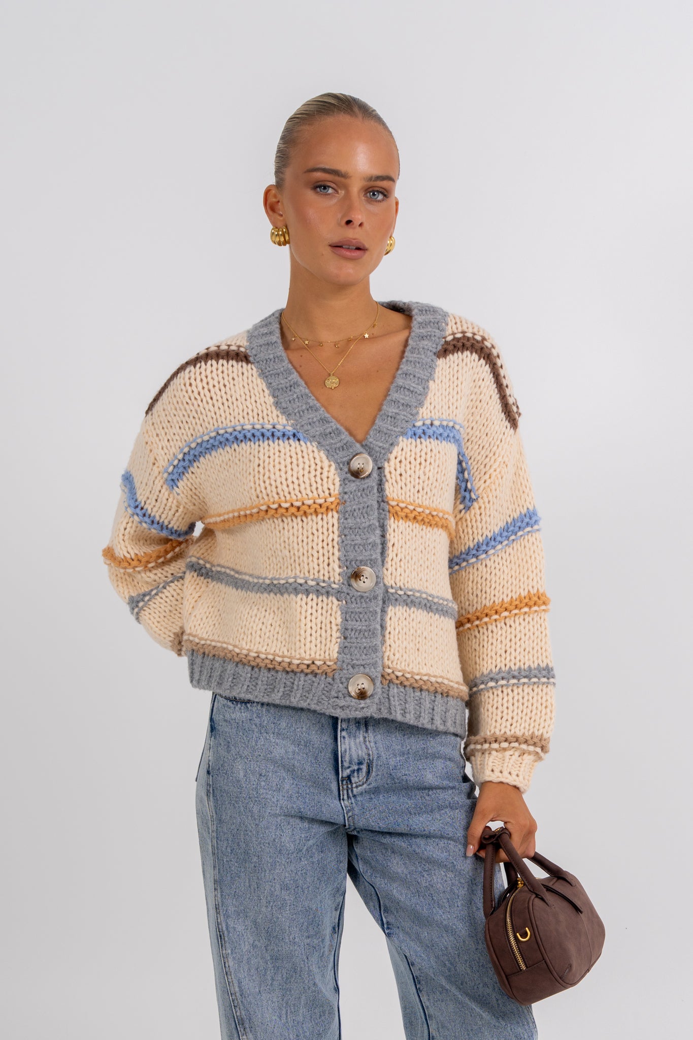Noosa Cardigan Beige Stripe