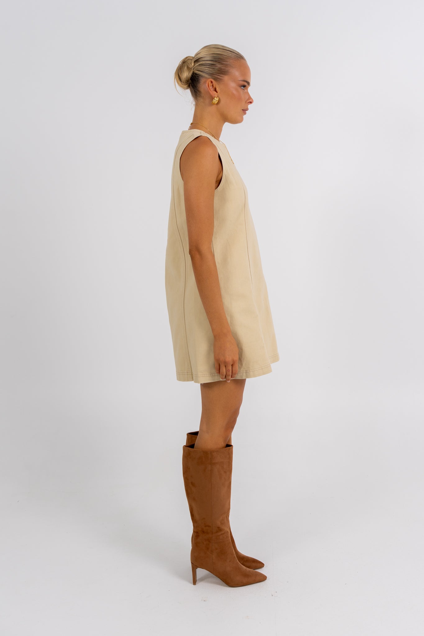 Blaire Mini Denim Dress Sand