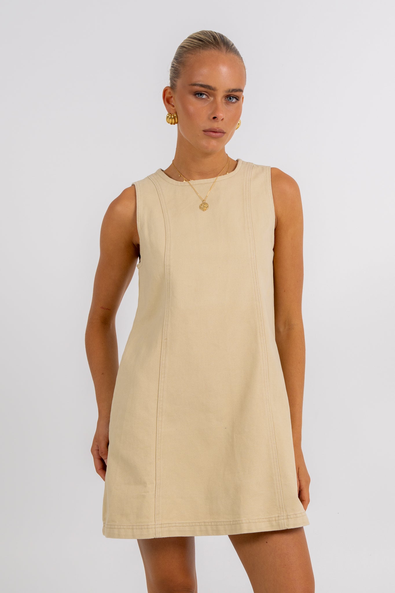 Blaire Mini Denim Dress Sand