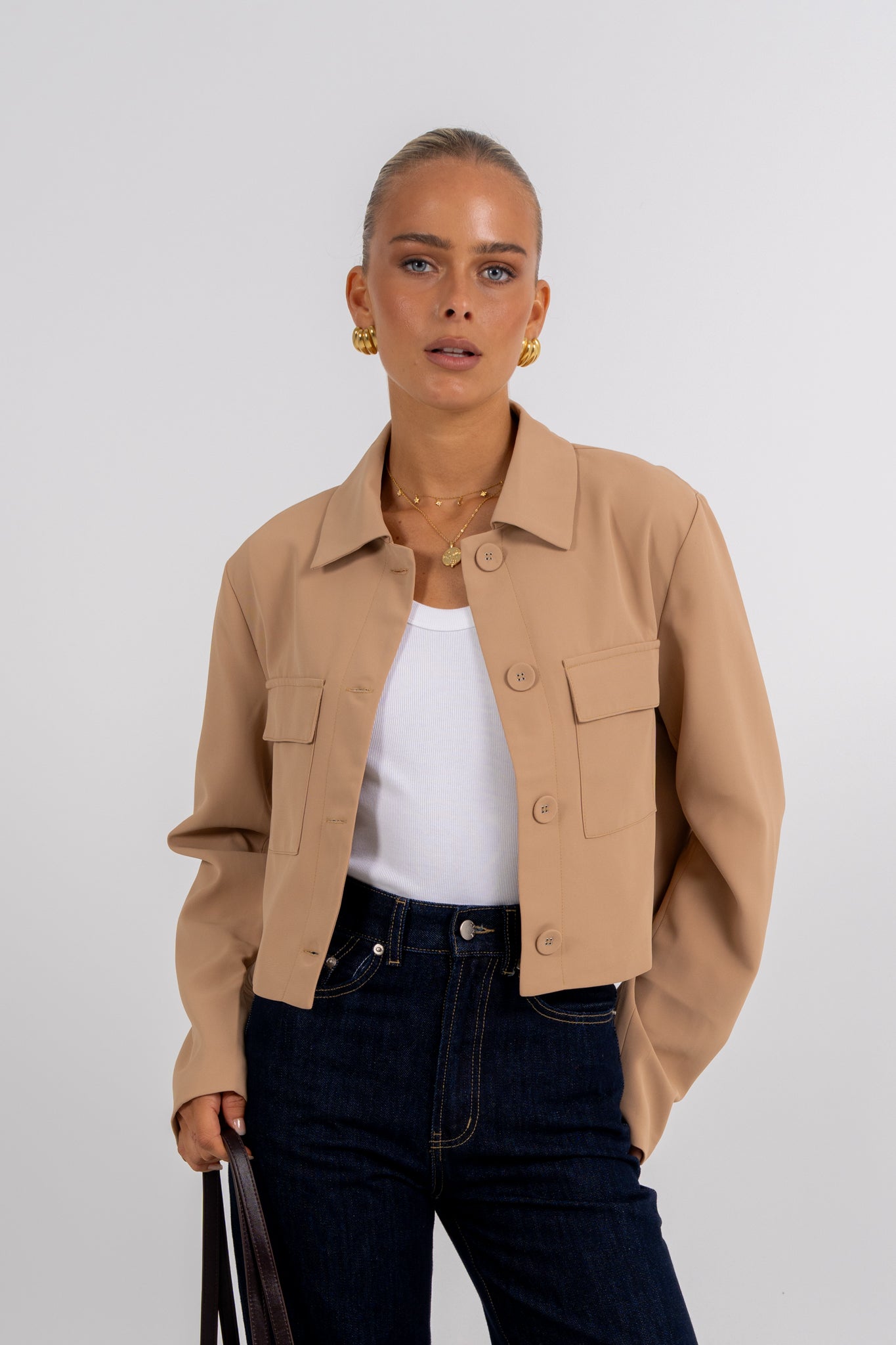 Jovie Cropped Shirt Beige