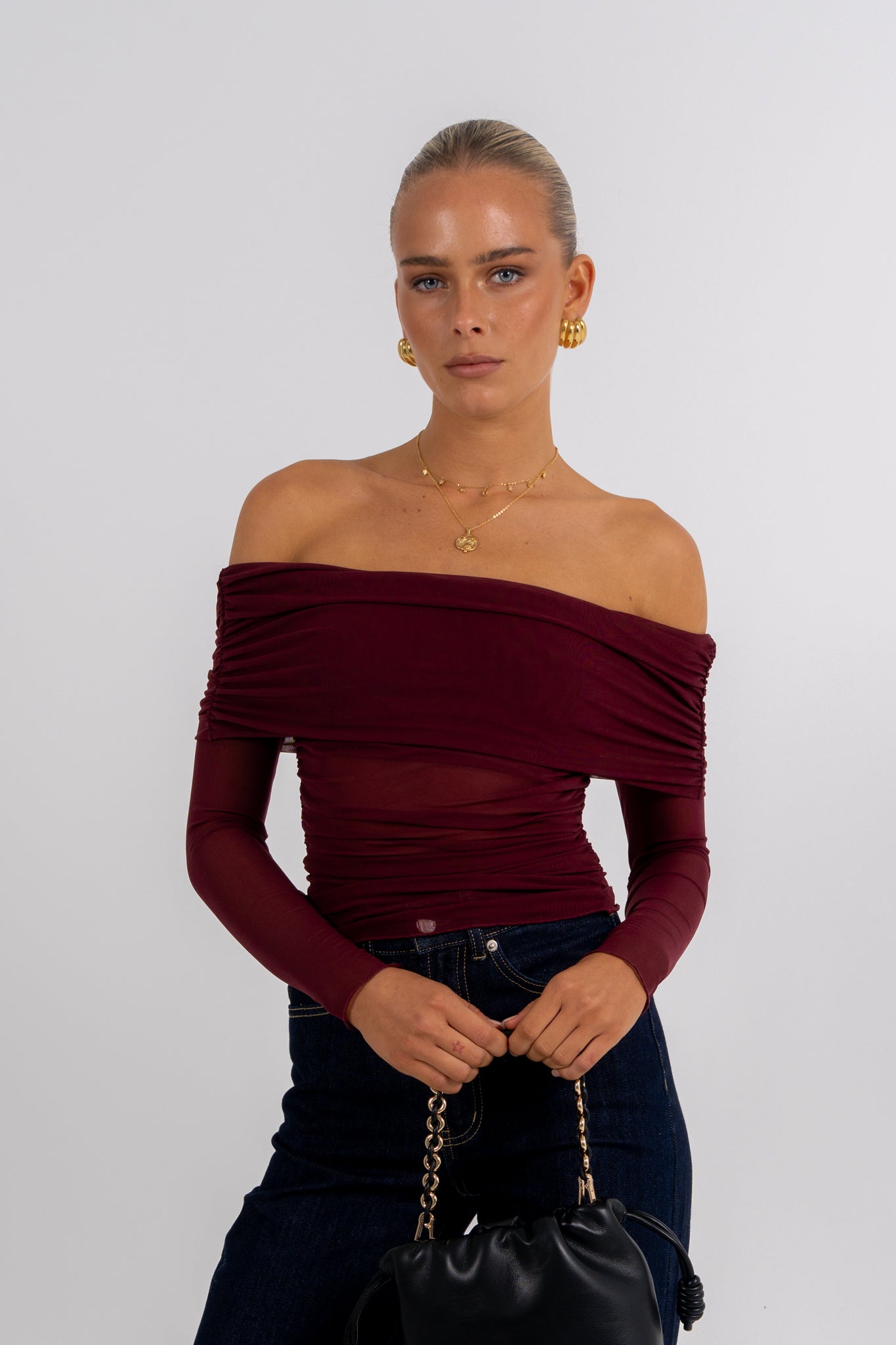 Plyrie Off-the-shoulder Top Burgundy