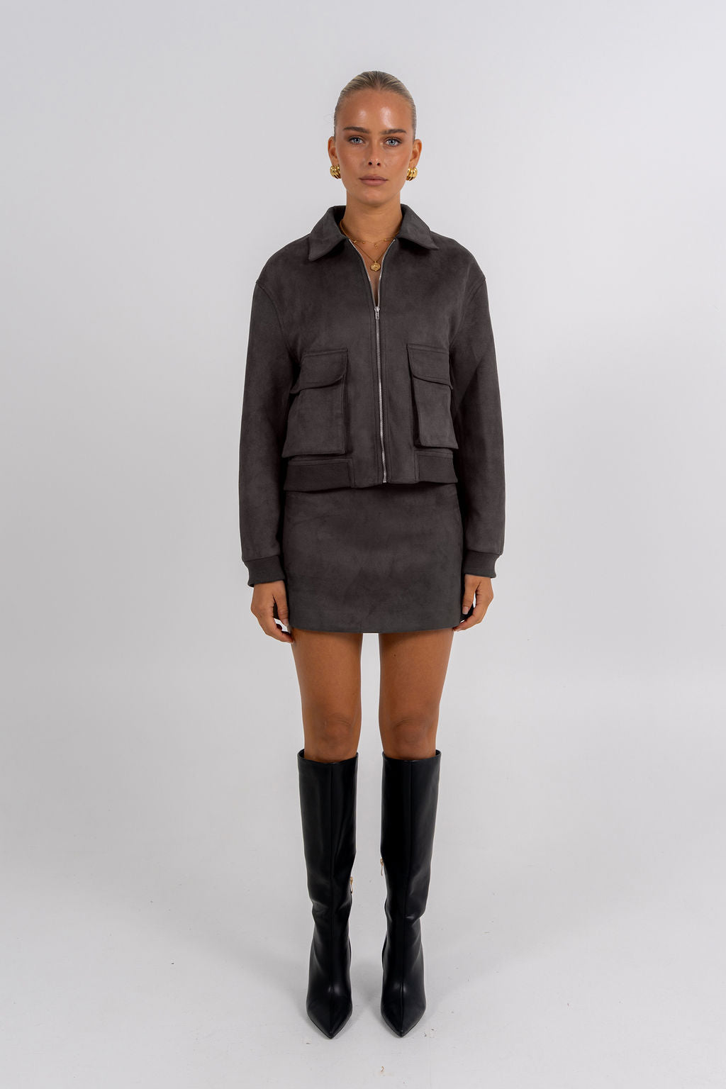 PRE ORDER Gracelyn Bomber Jacket Charcoal