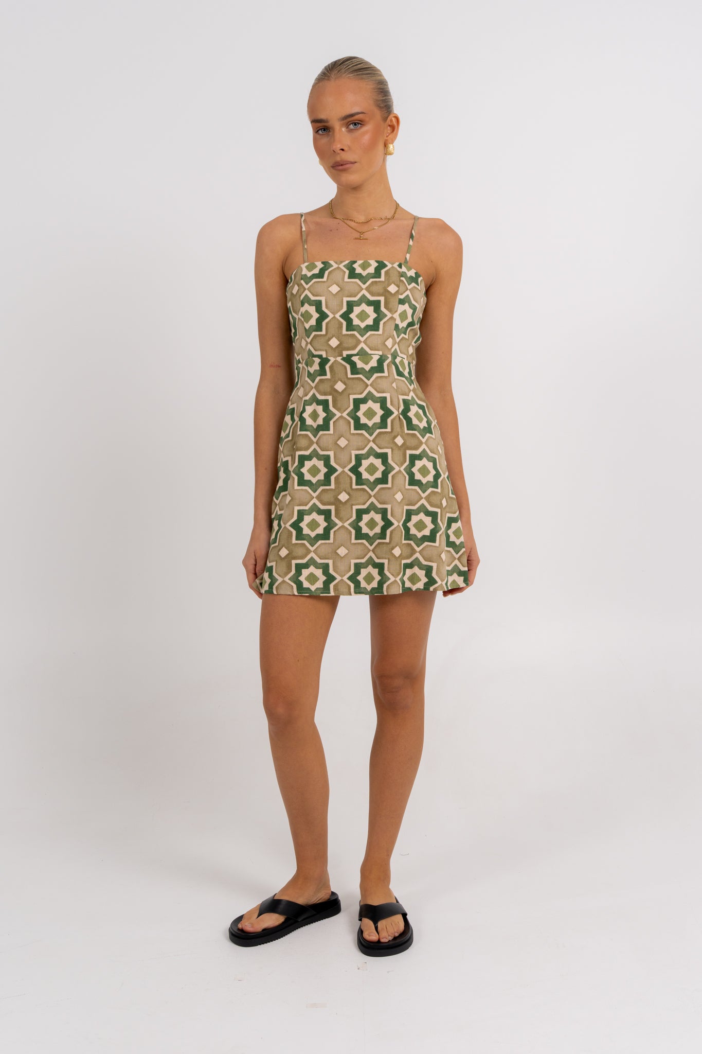 Isola Mini Dress Khaki Tile