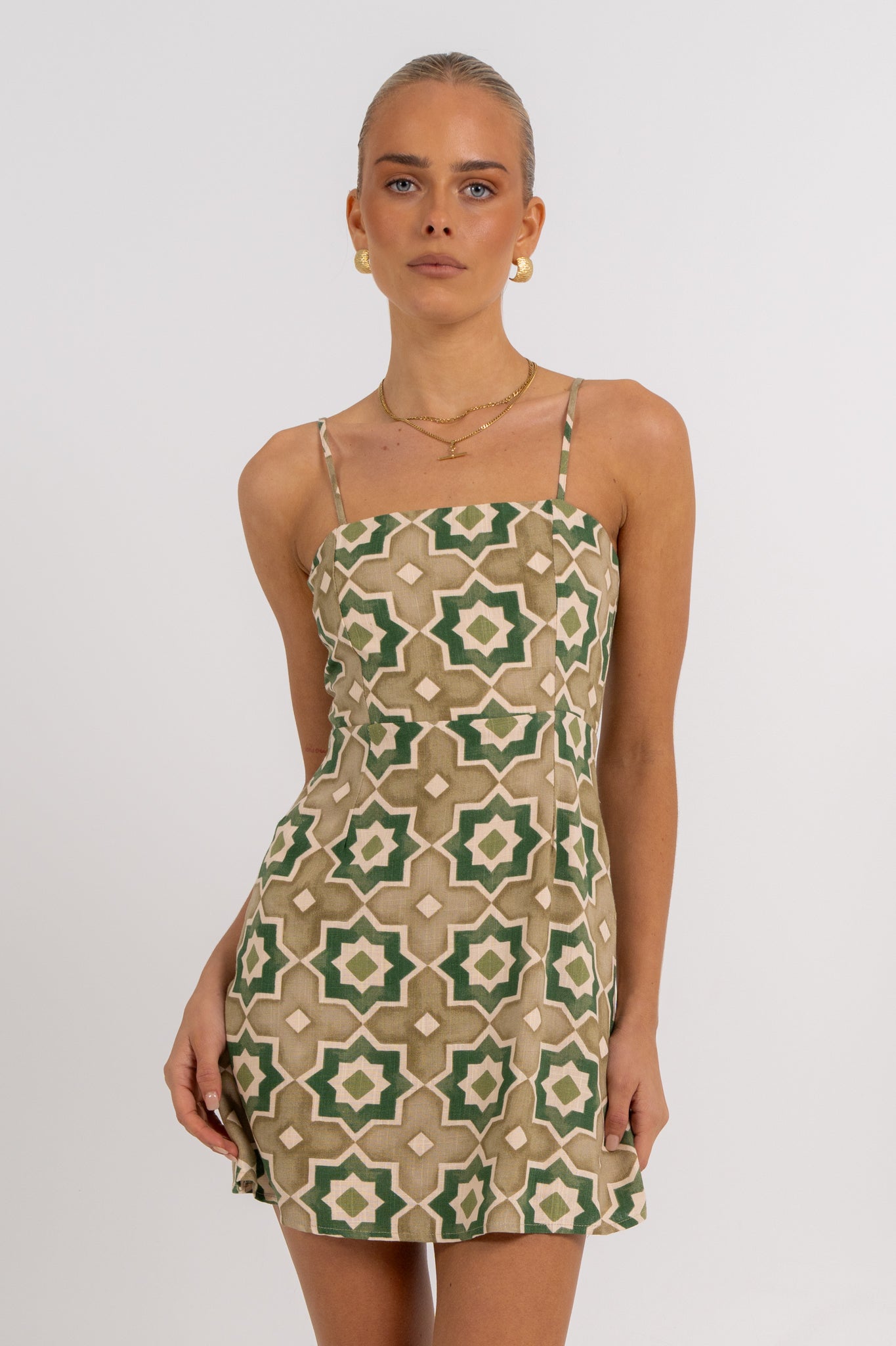 Isola Mini Dress Khaki Tile