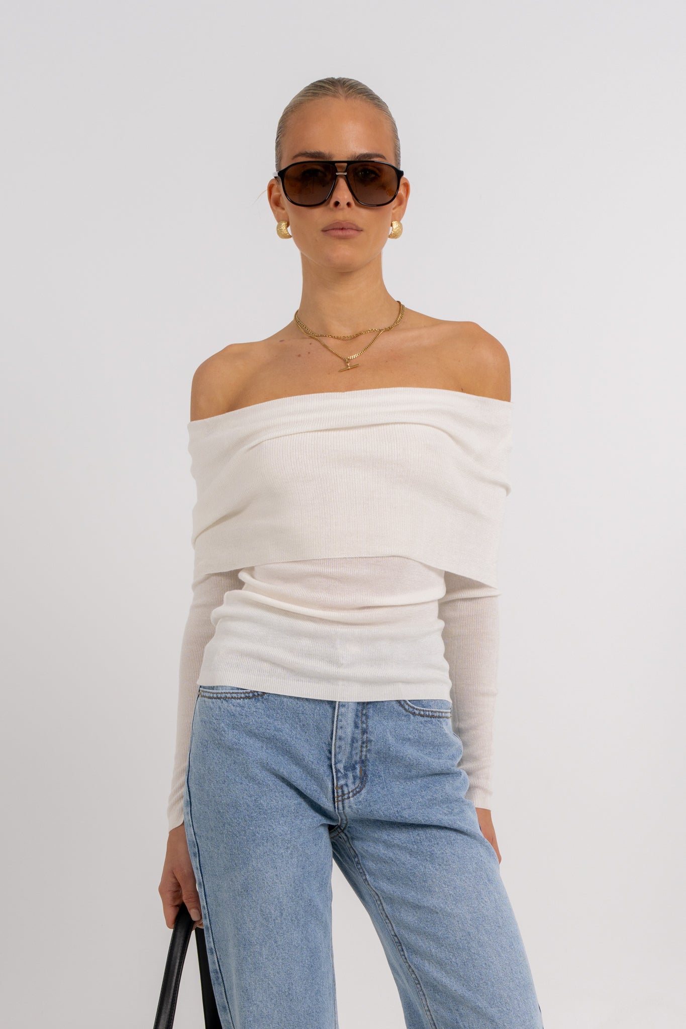 Garnet Off-Shoulder Top Ivory