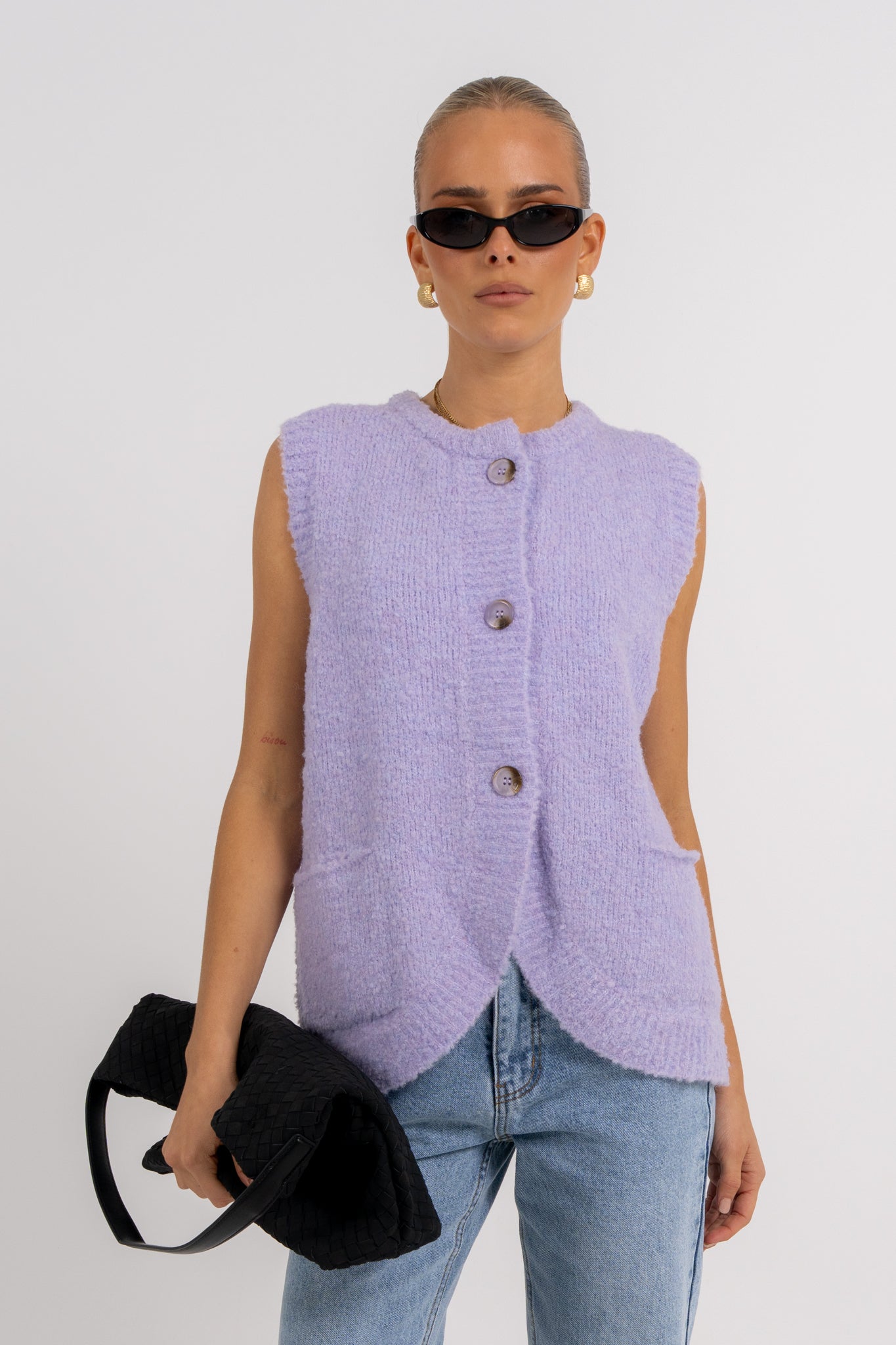 Nadia Knit Vest Lilac Marle