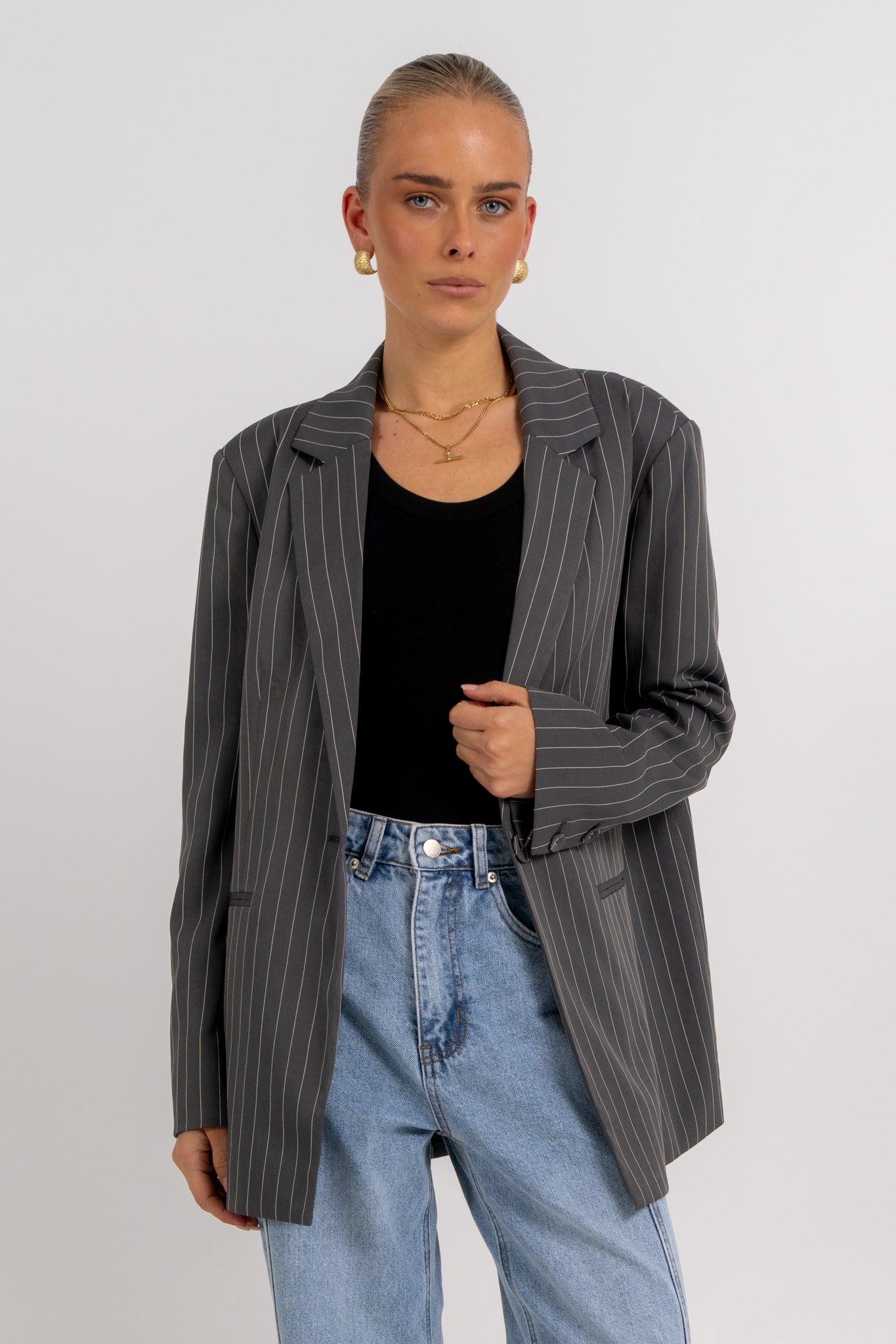 Quade Blazer Charcoal Pinstripe