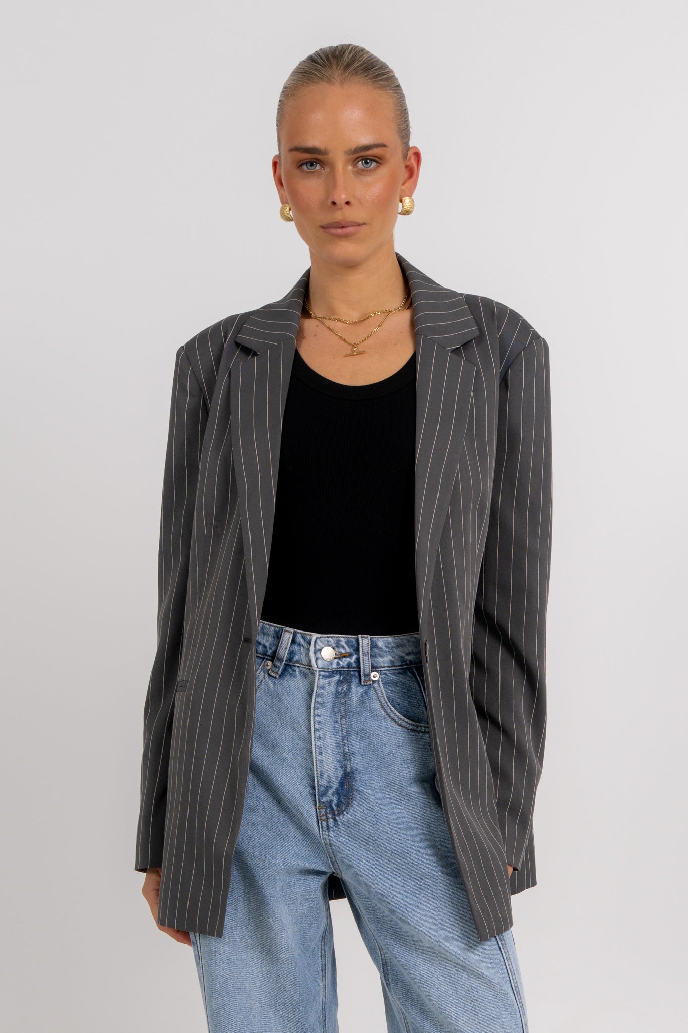Quade Blazer Charcoal Pinstripe