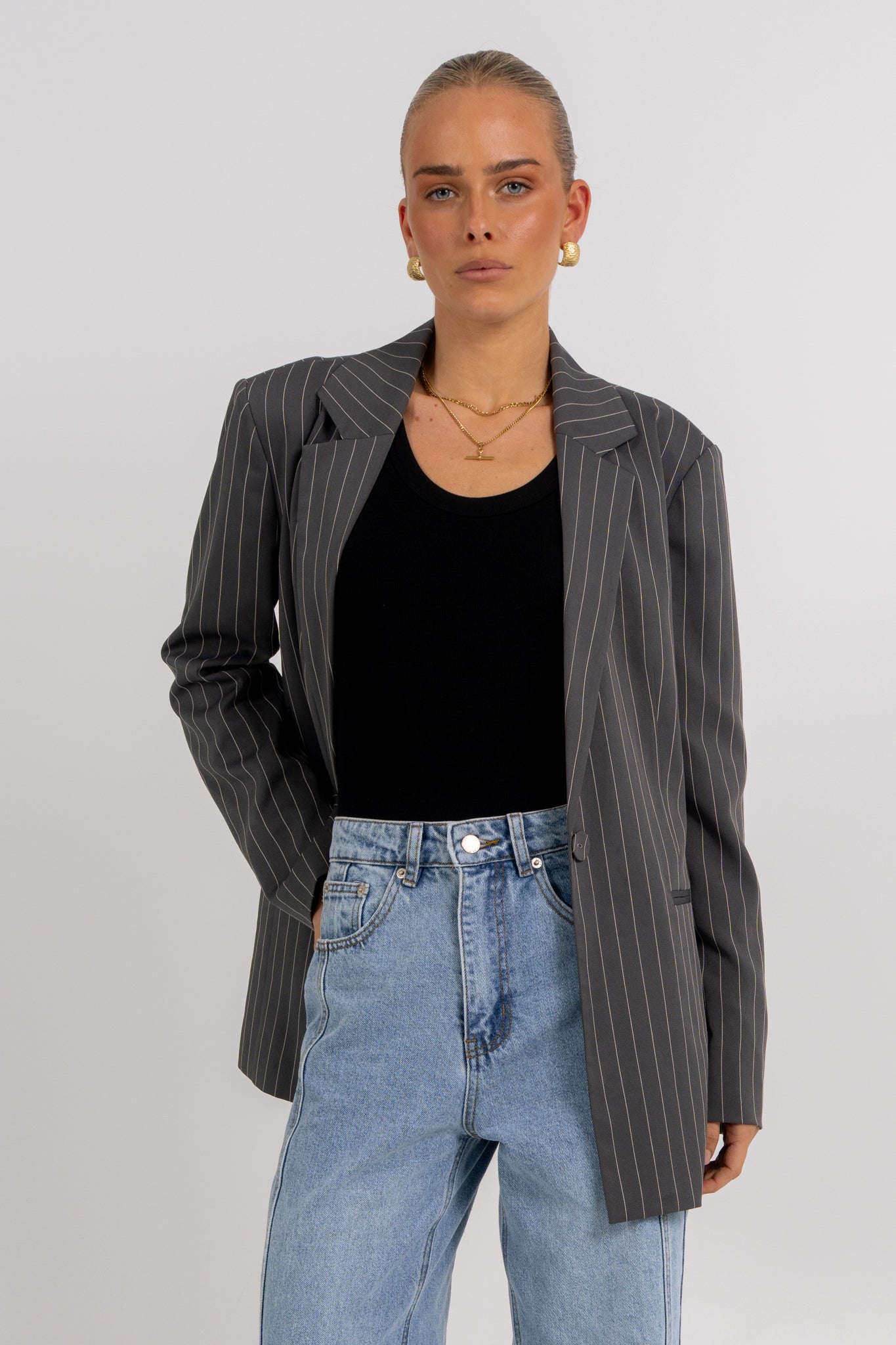 Quade Blazer Charcoal Pinstripe
