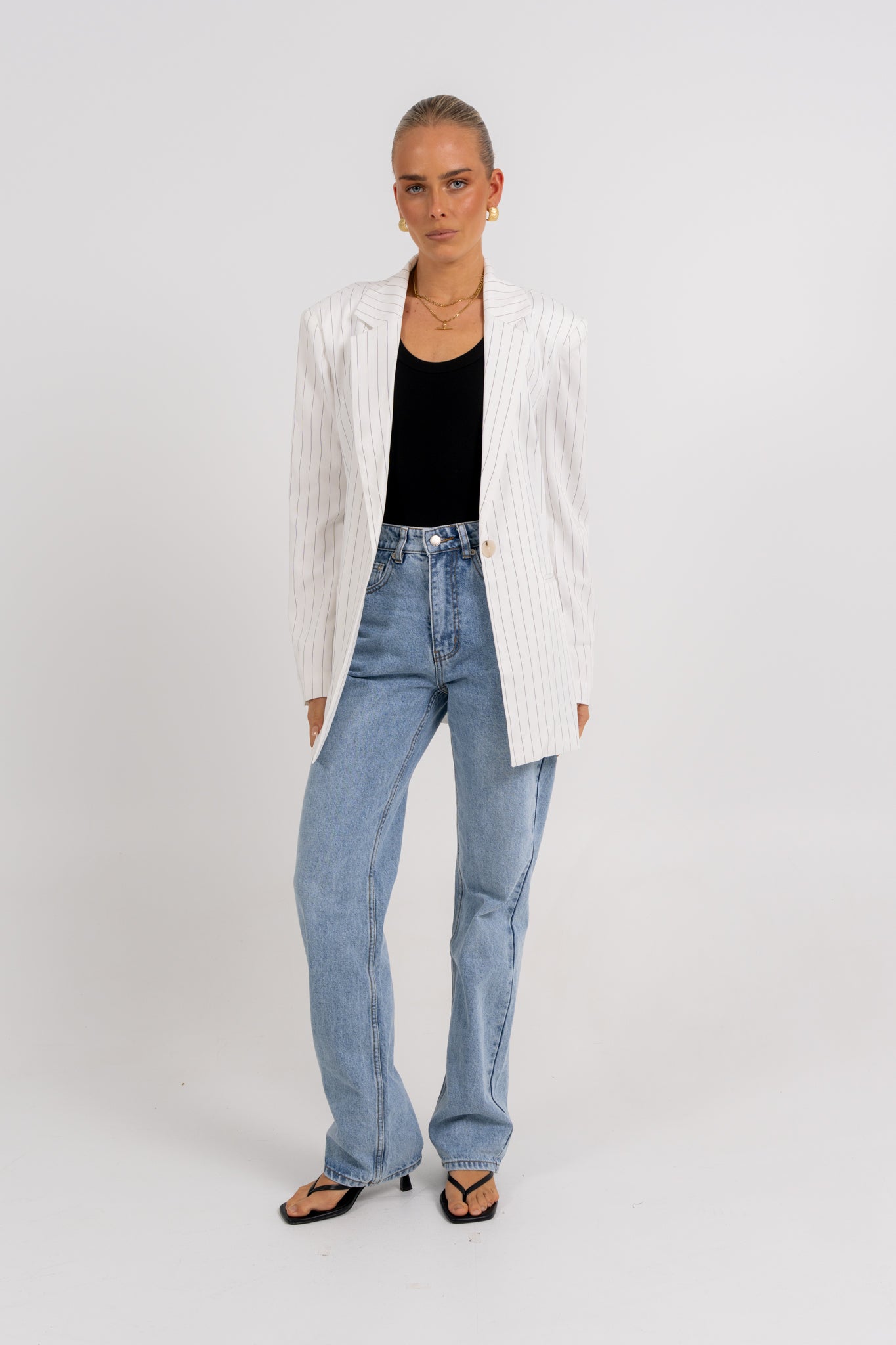 Quade Blazer White Pinstripe