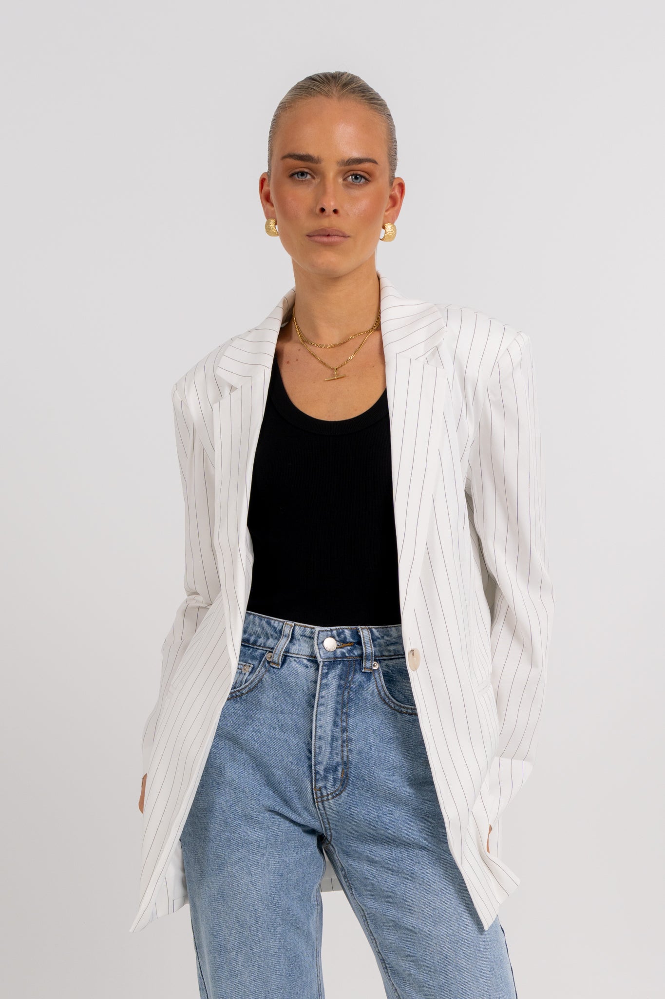 Quade Blazer White Pinstripe