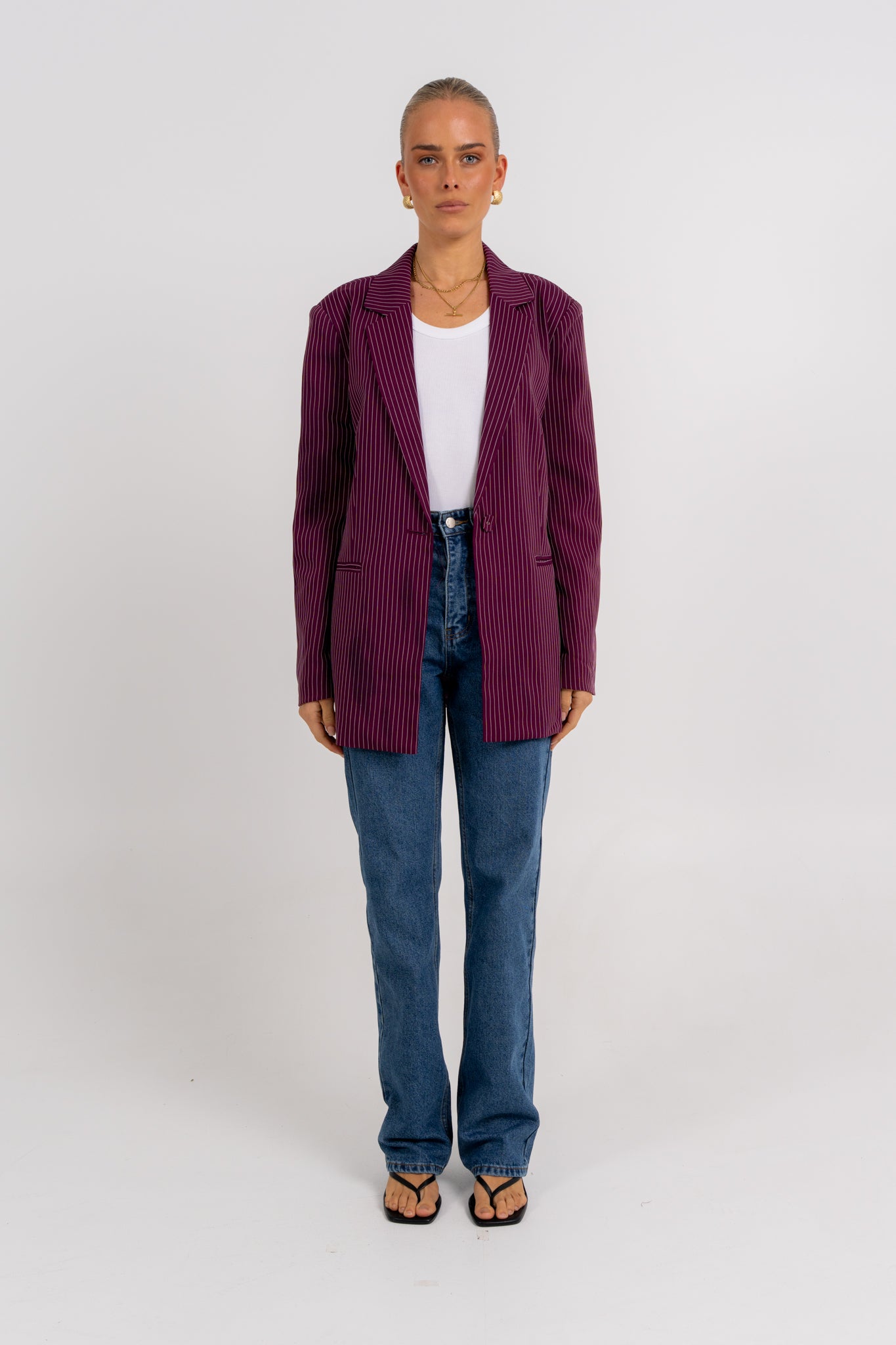 Quade Blazer Plum Pinstripe
