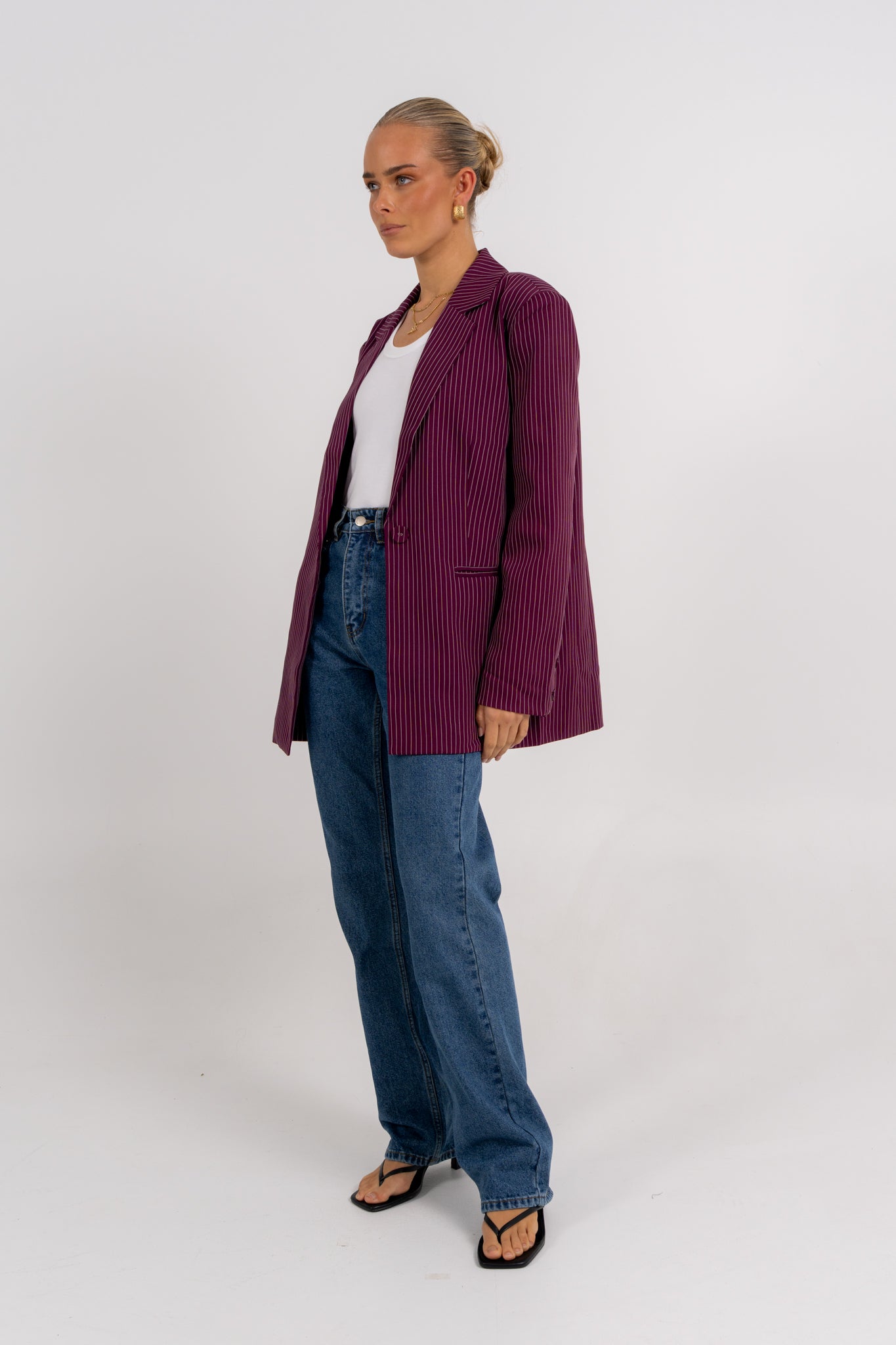 Quade Blazer Plum Pinstripe