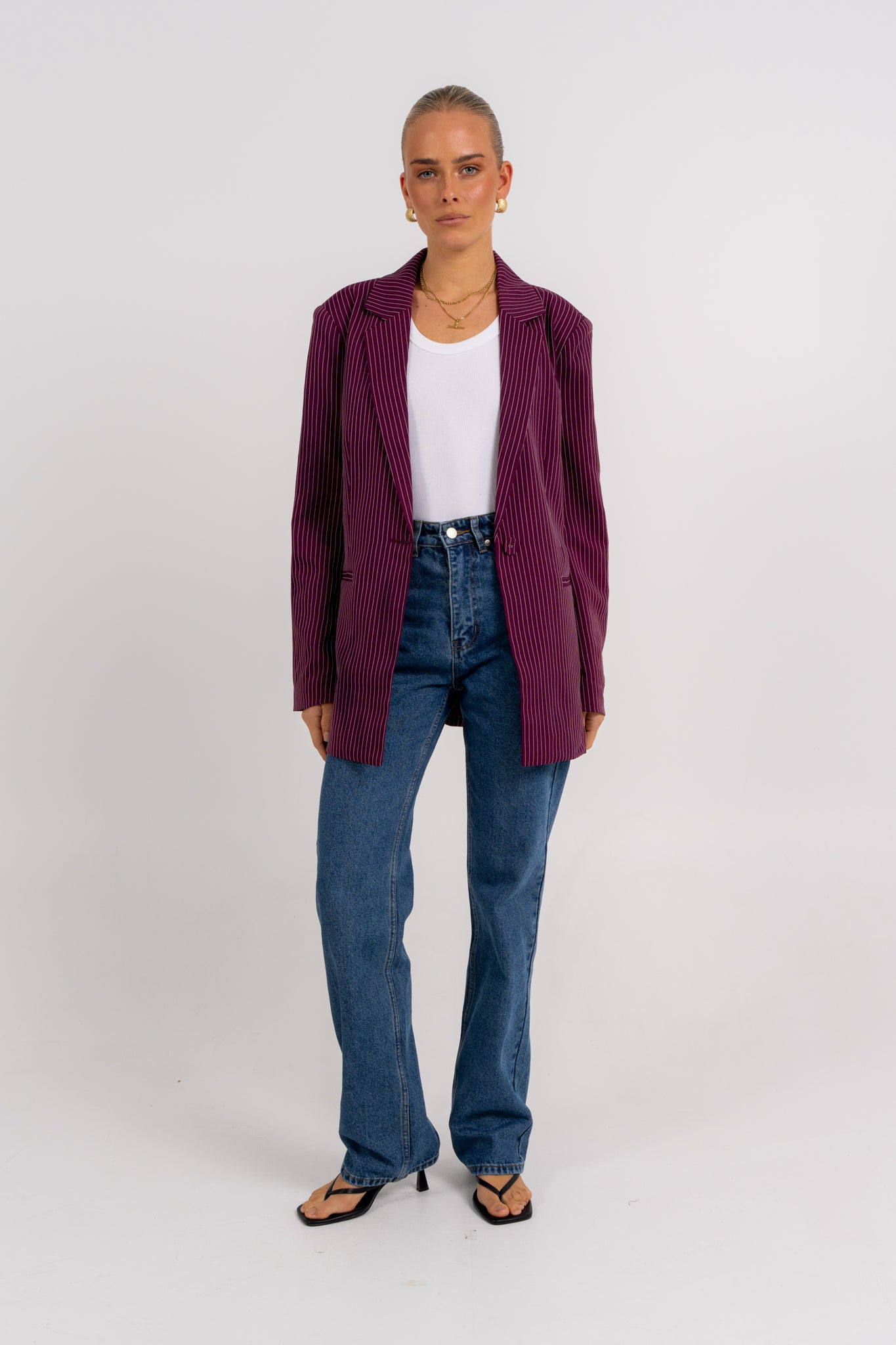 Quade Blazer Plum Pinstripe
