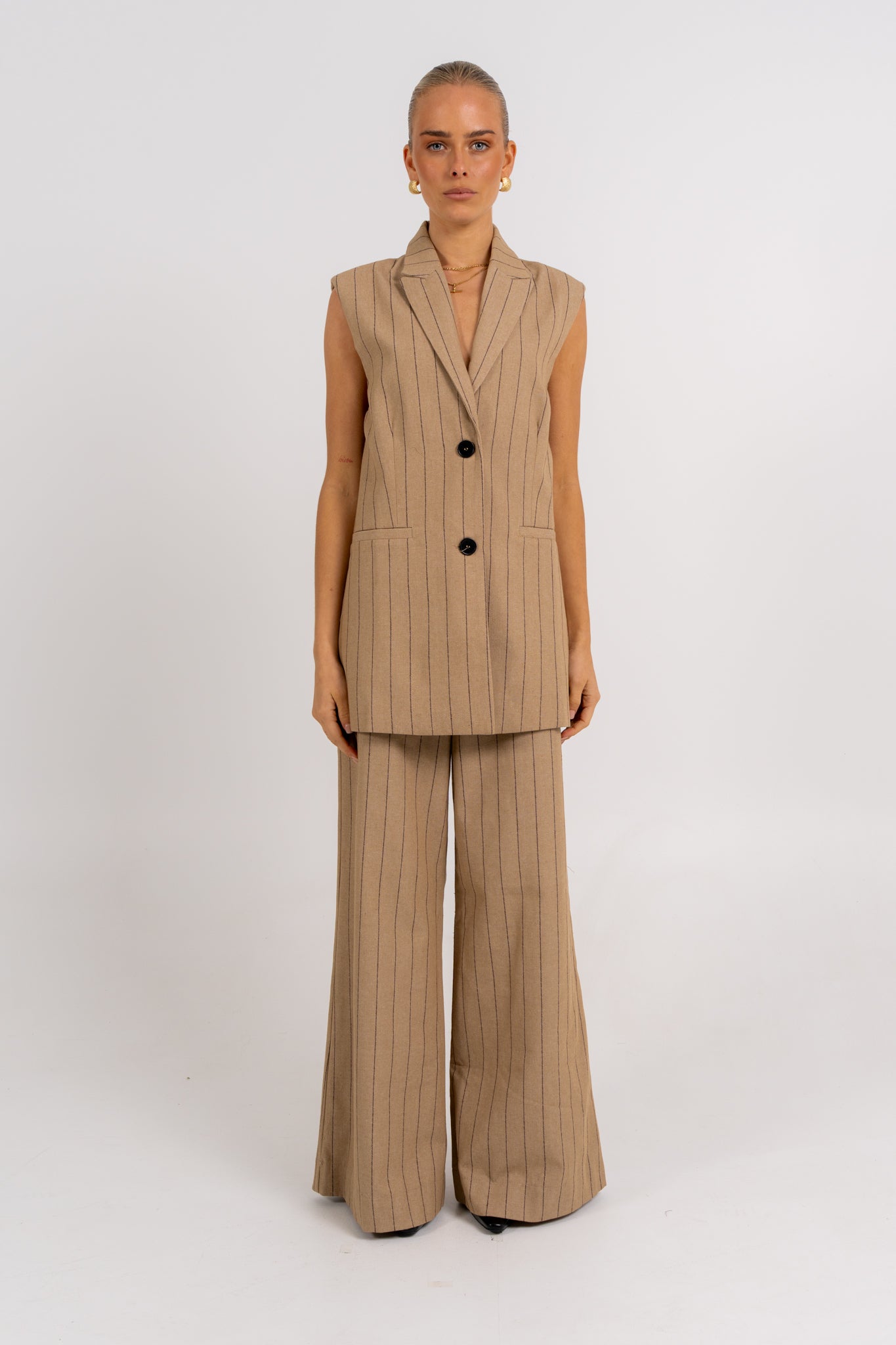 Flora Pants Beige Pinstripe