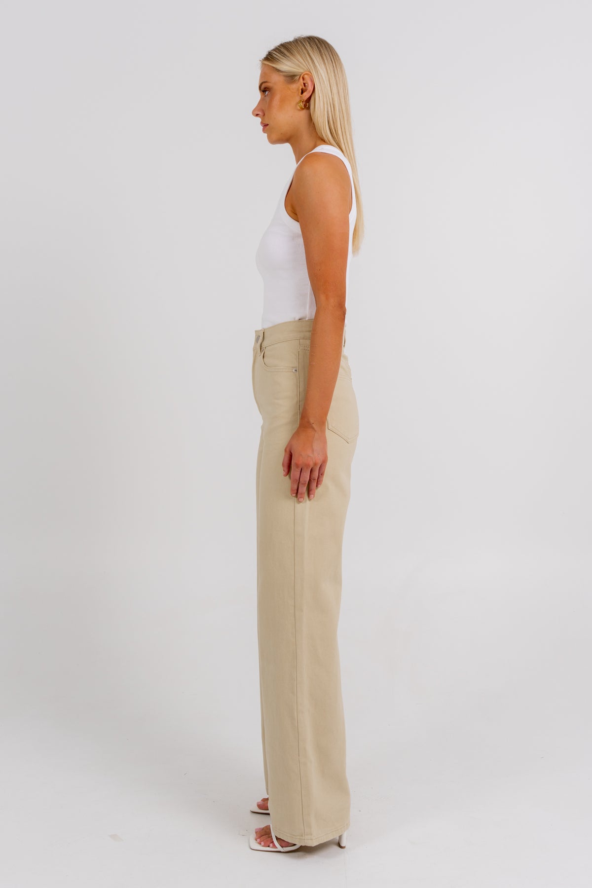 Carissa Wide Leg Denim Jeans Sand