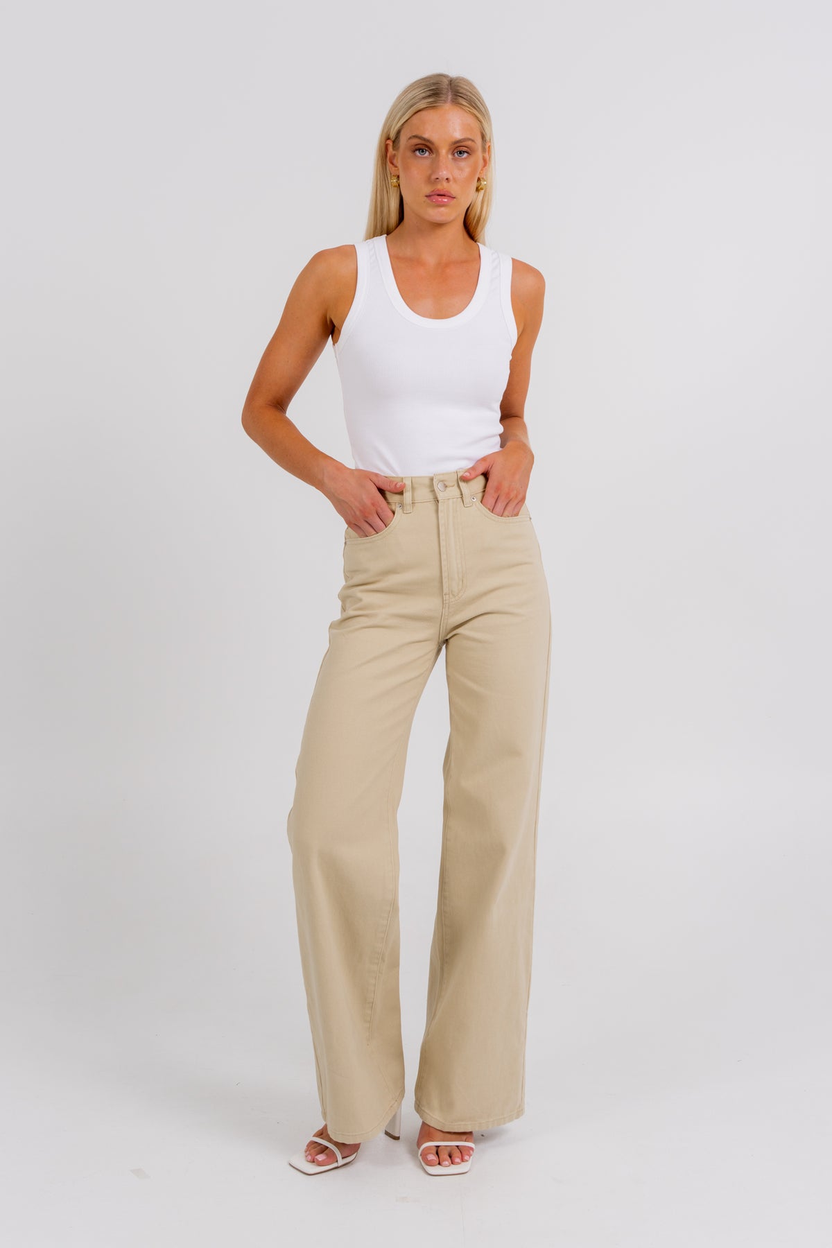 Carissa Wide Leg Denim Jeans Sand