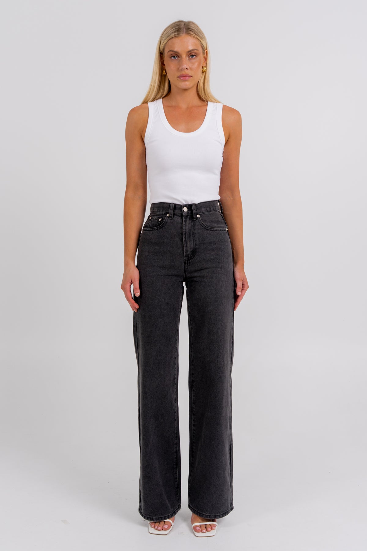 Carissa Wide Leg Jeans Washed Black
