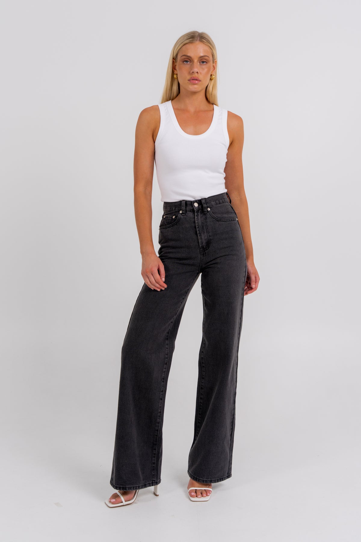 Carissa Wide Leg Jeans Washed Black