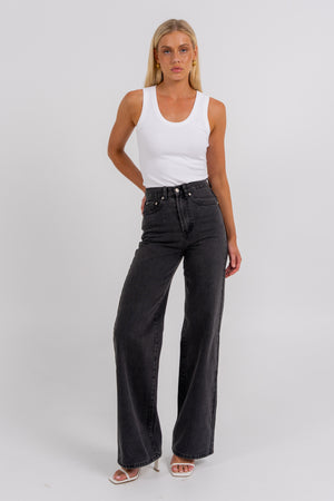 Carissa Wide Leg Jeans Washed Black