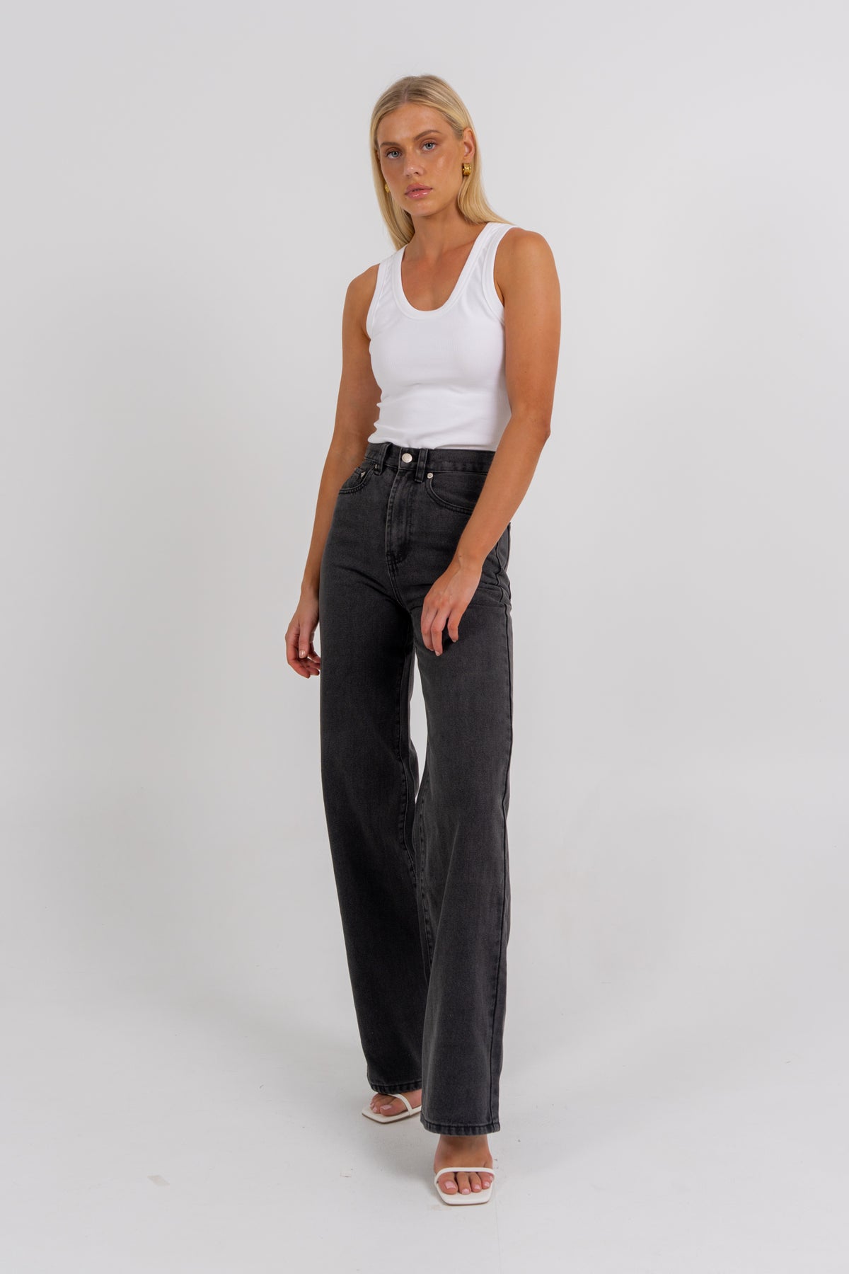 Carissa Wide Leg Jeans Washed Black