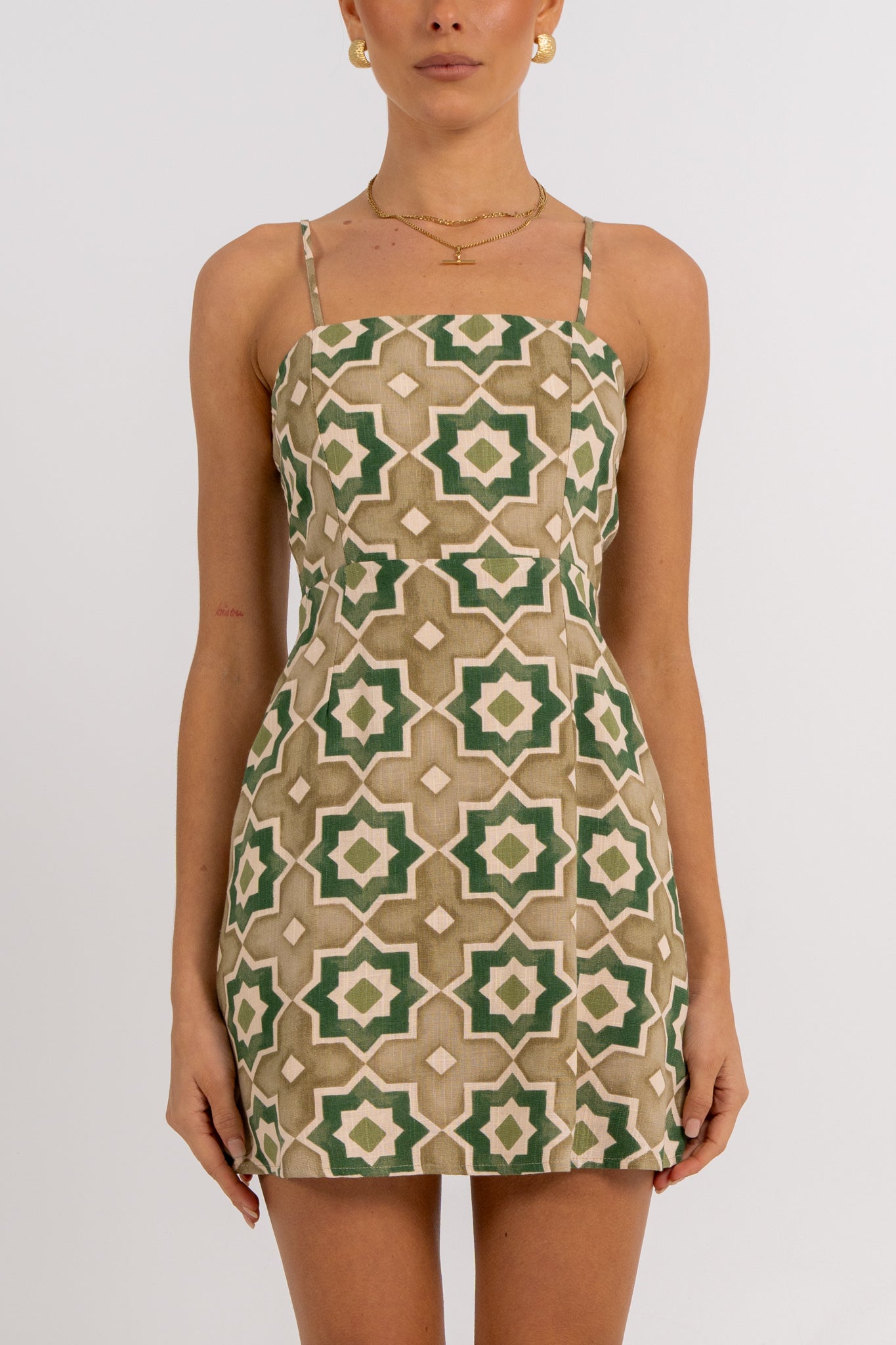 Isola Mini Dress Khaki Tile