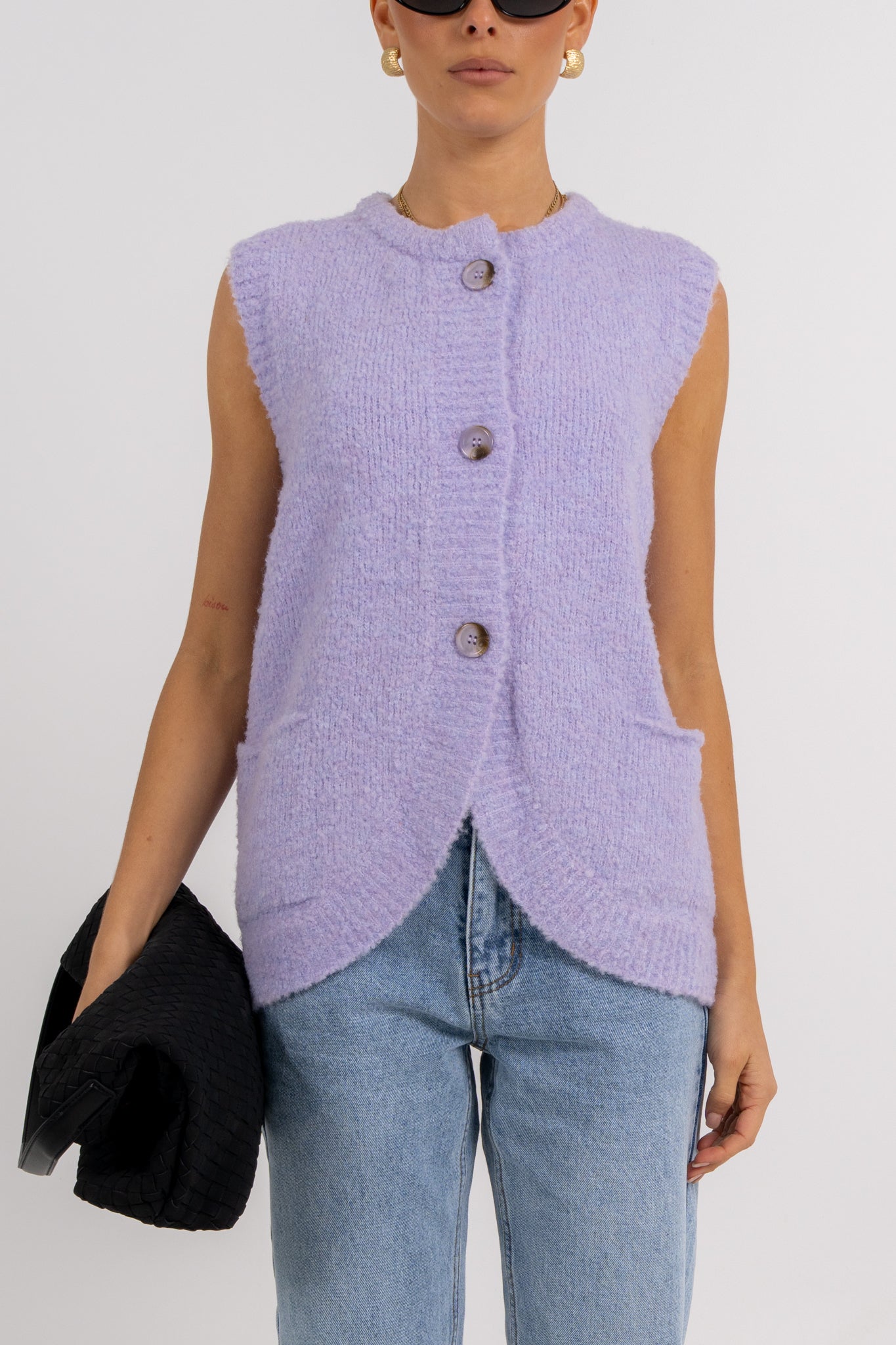 Nadia Knit Vest Lilac Marle