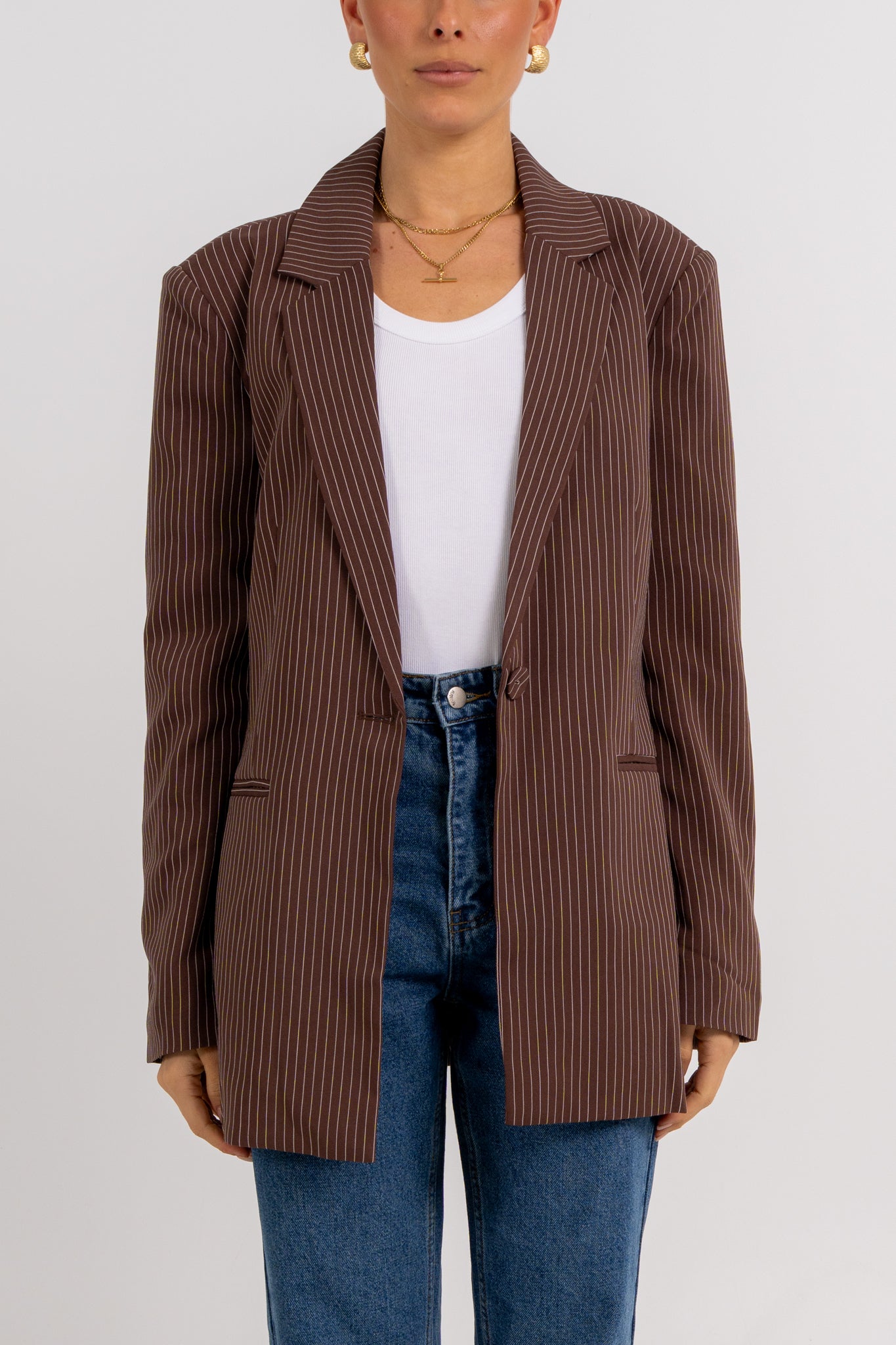 Quade Blazer Chocolate Pinstripe