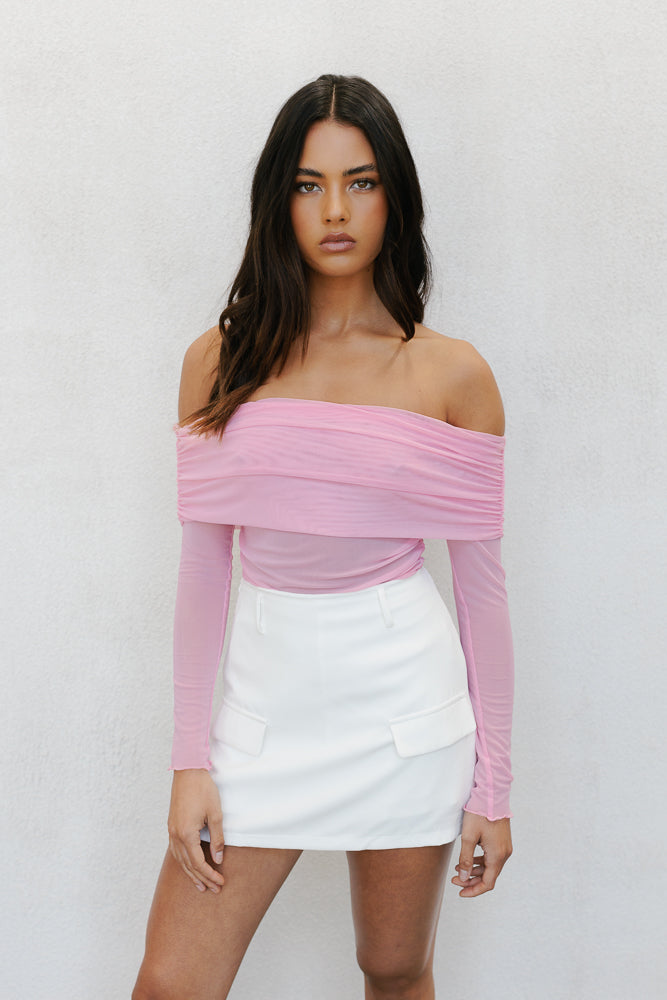 Plyrie Off-the-shoulder Top - Pink Mesh