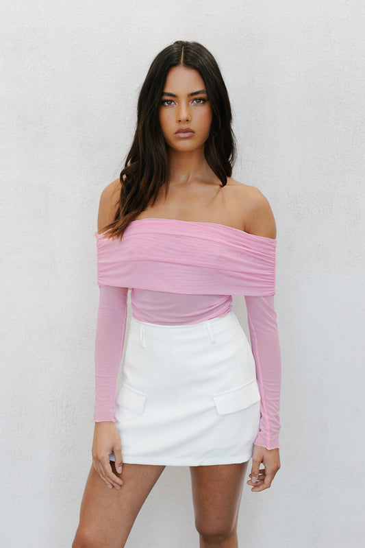 Plyrie Off-the-shoulder Top - Pink Mesh