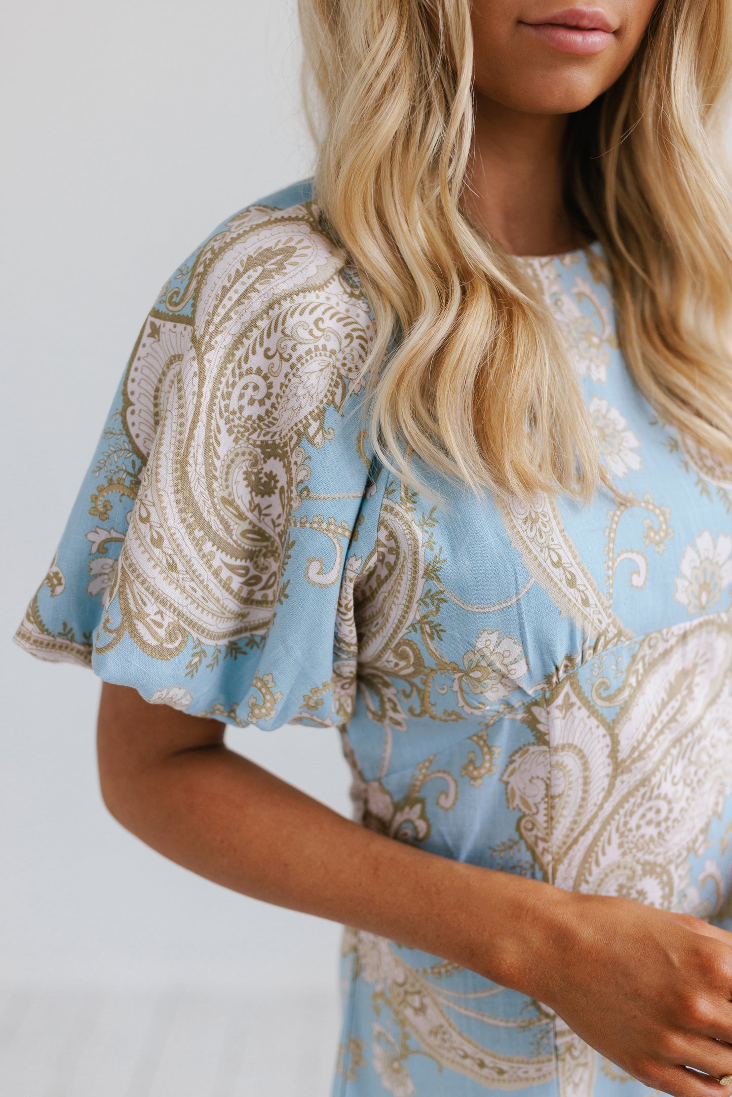 Olbia Mini Dress - Sky/Tan Paisley