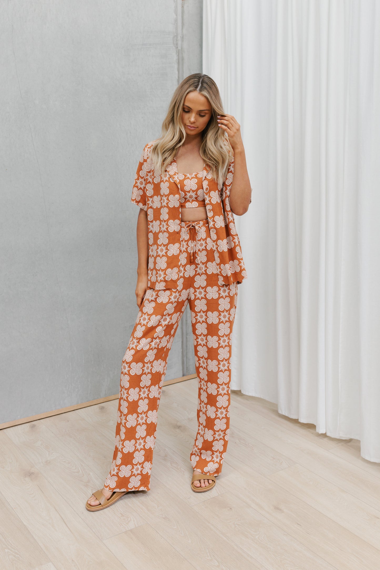 Bronte Bralette - Rust/Cream Print