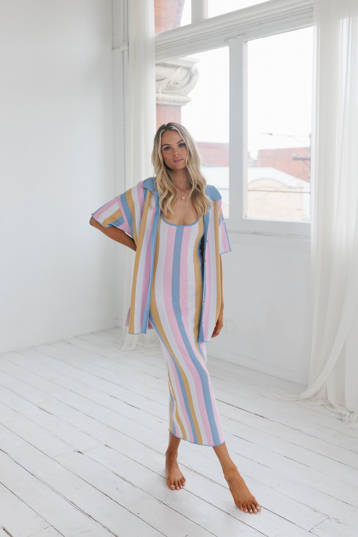 Turin Midi Dress - Pastel Stripe Knit