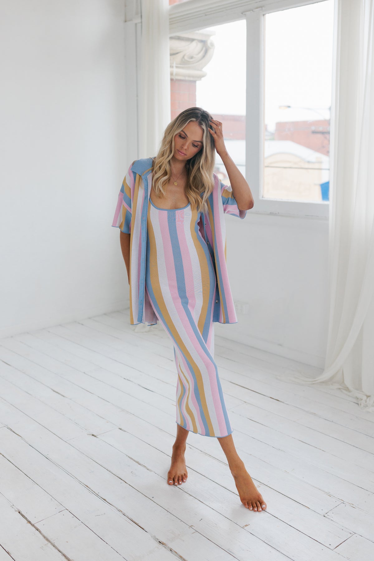 Turin Midi Dress - Pastel Stripe Knit