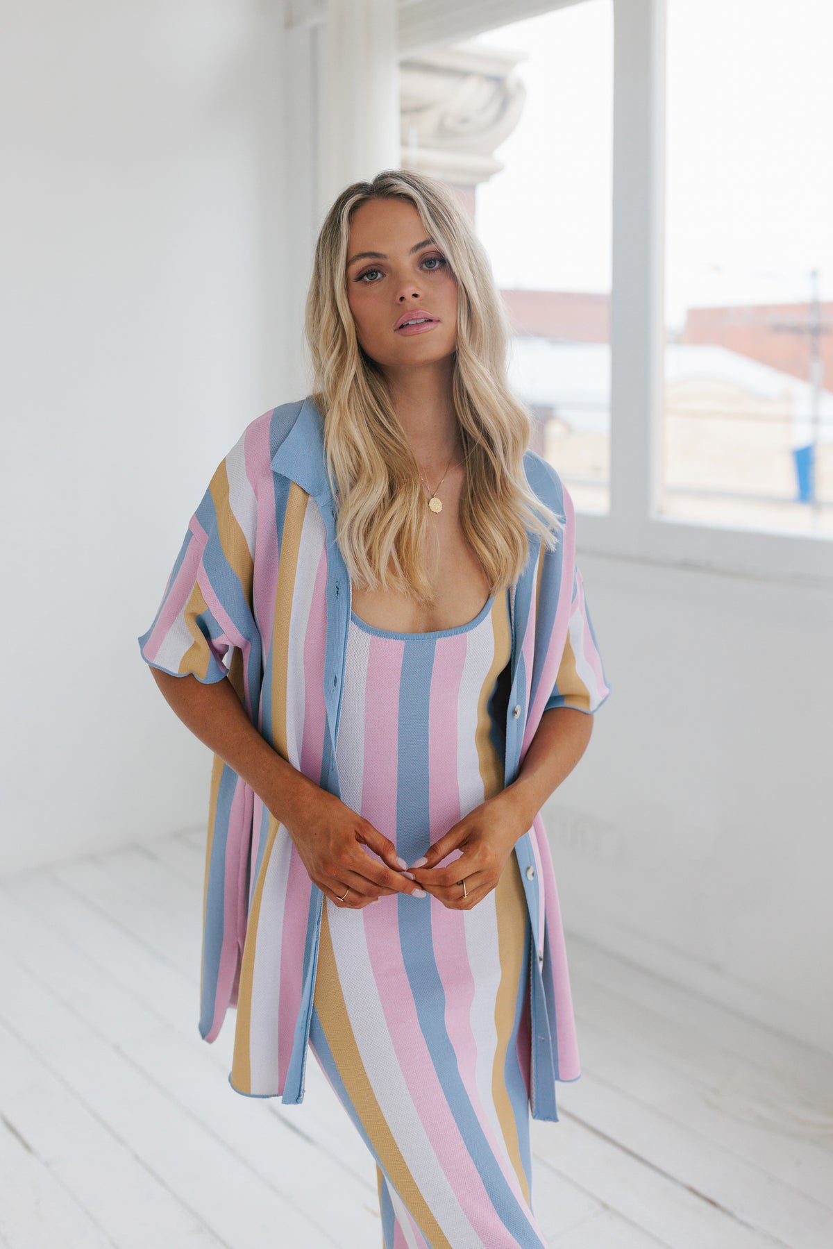 Turin Midi Dress - Pastel Stripe Knit