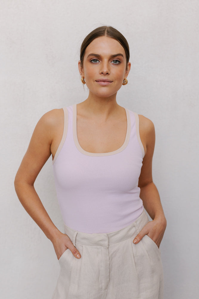 Mysti Tank Top - Lilac/Beige