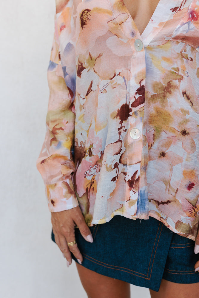 Naomie Shirt - Blush Watercolour Floral