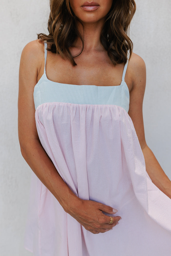 Narnee Dress - Pink/Mint Stripe