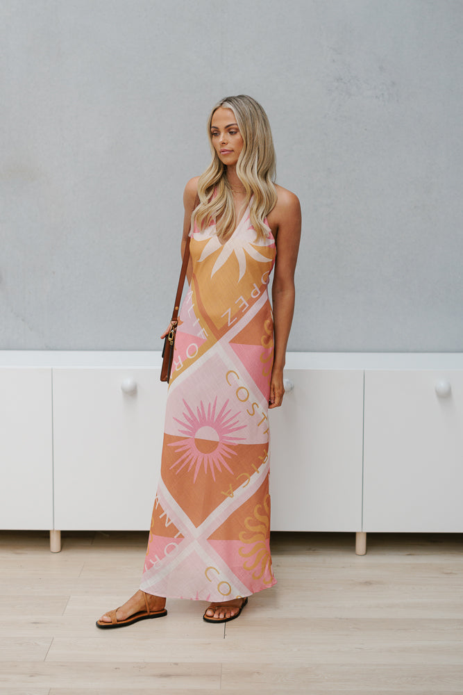 Abigail Dress - Pink/Tan Print