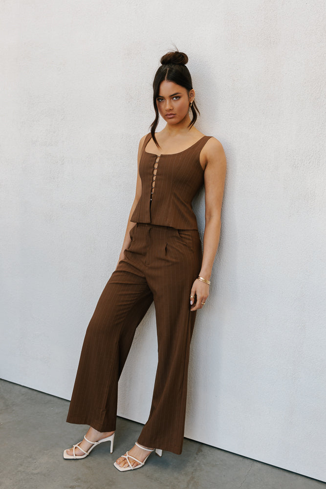 Amie Top Chocolate Pinstripe