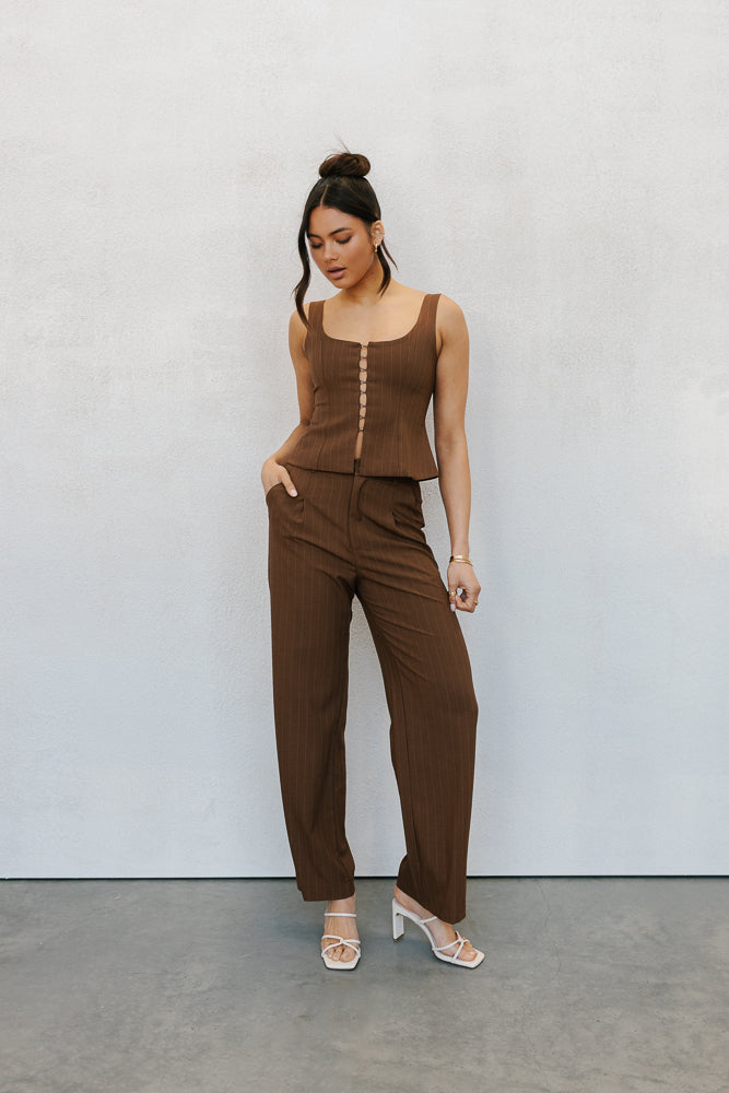 Amie Top Chocolate Pinstripe